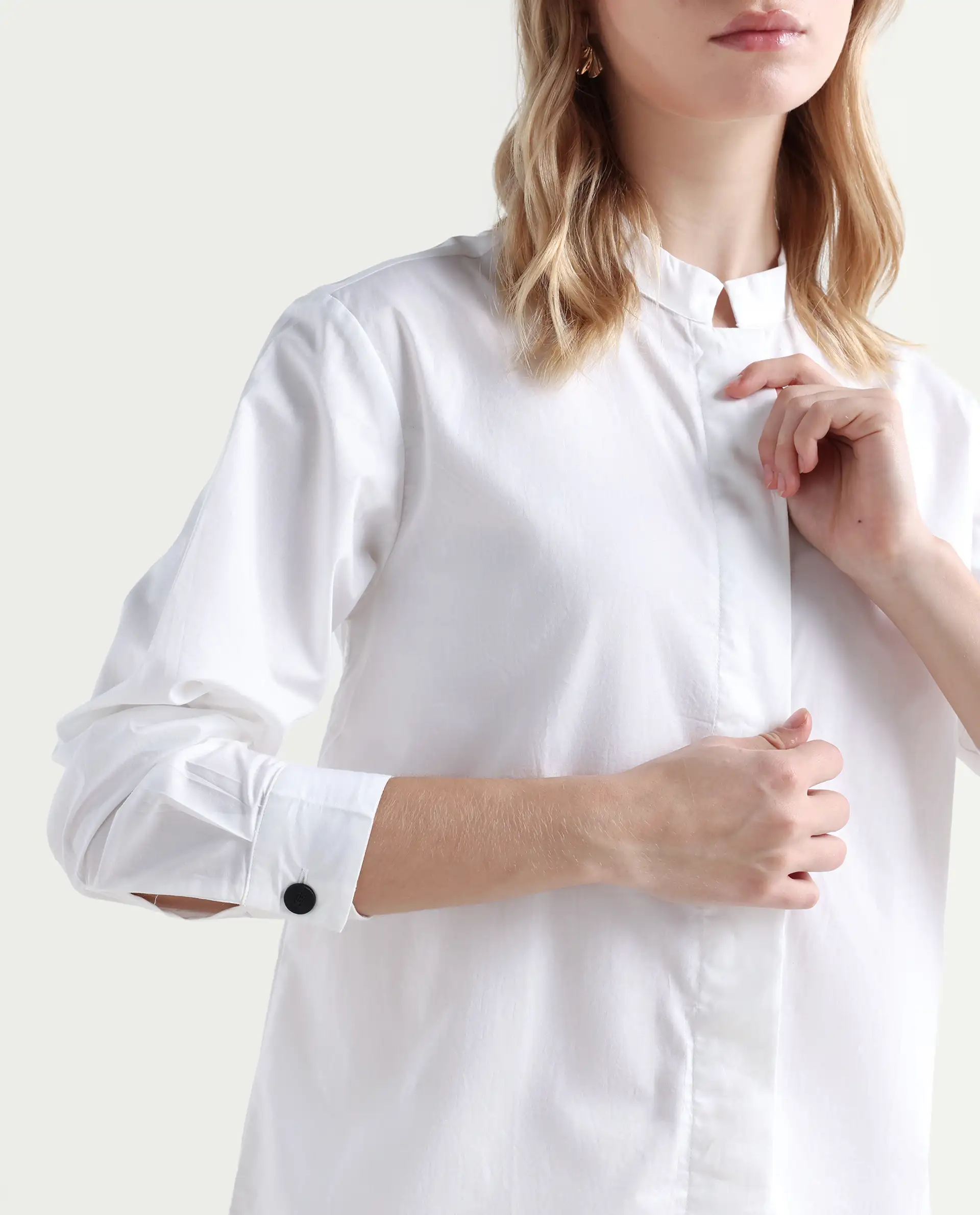 Rareism Women's Neuma White Cotton High Neck Plain Regular Fit Shirt - Image 4