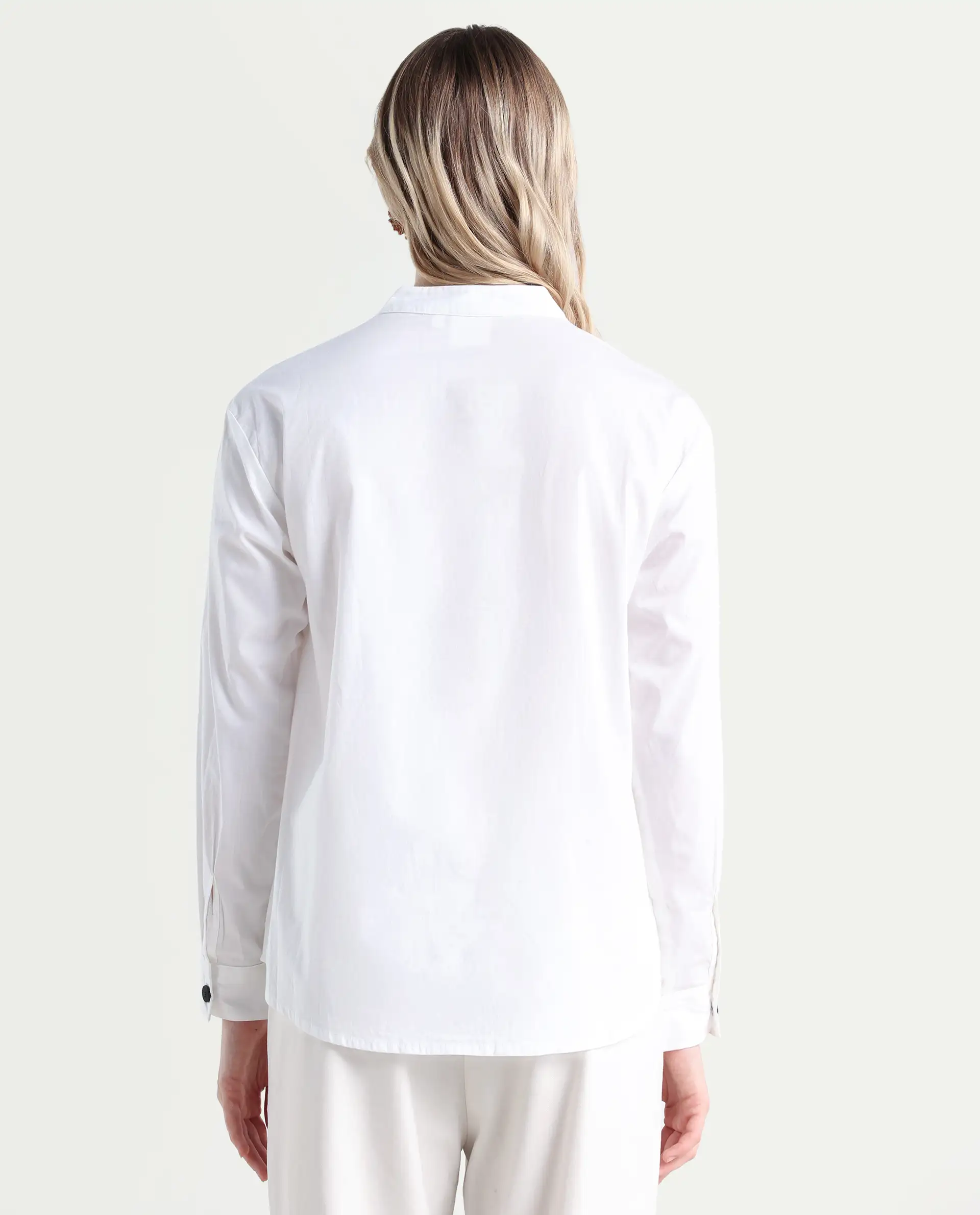 Rareism Women's Neuma White Cotton High Neck Plain Regular Fit Shirt - Image 7