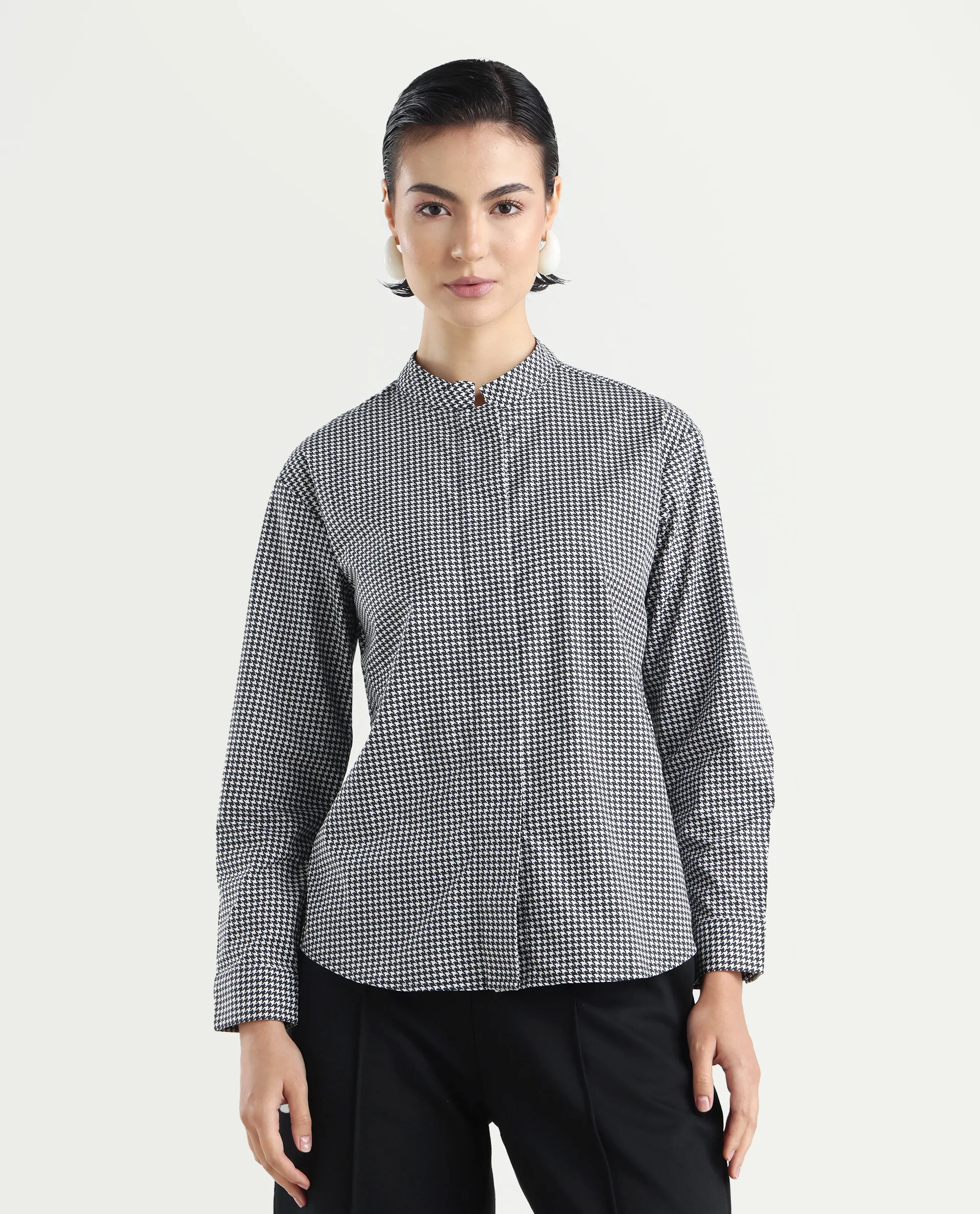 Rareism Women's Neumip Multi Cotton High Neck Houndstooth Print Regular Fit Top - Image 3