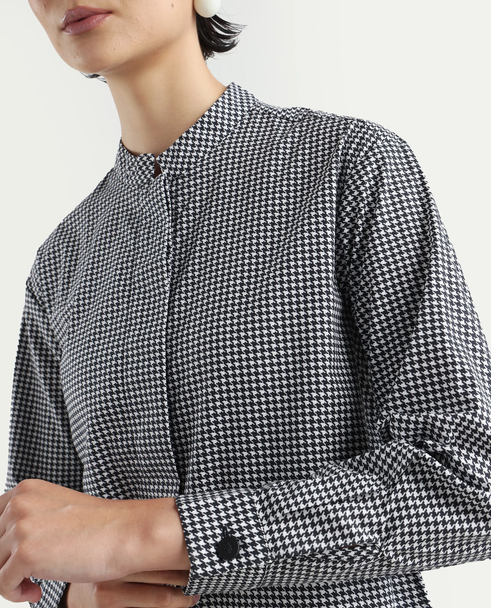 Rareism Women's Neumip Multi Cotton High Neck Houndstooth Print Regular Fit Top - Image 4