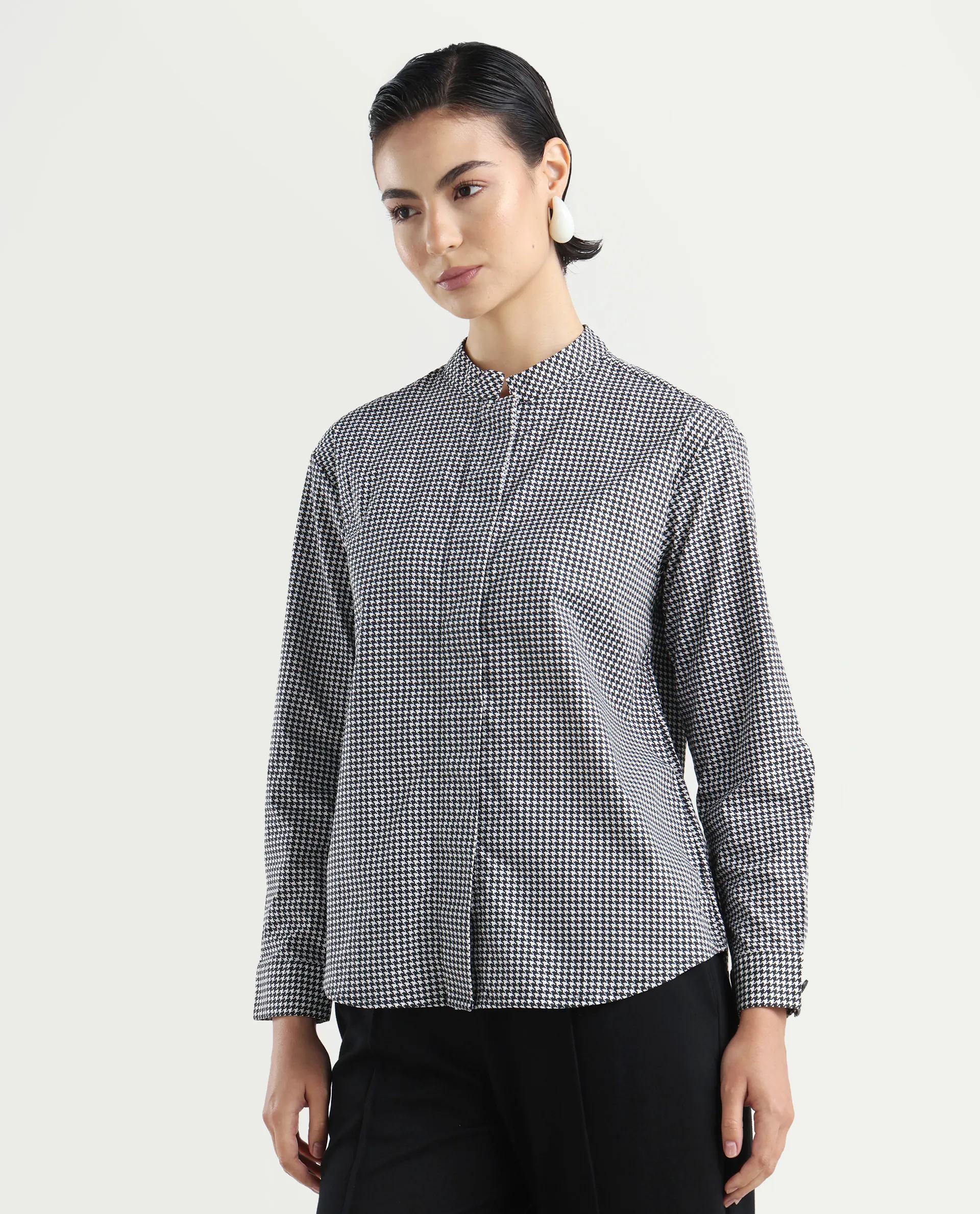 Rareism Women's Neumip Multi Cotton High Neck Houndstooth Print Regular Fit Top - Image 7