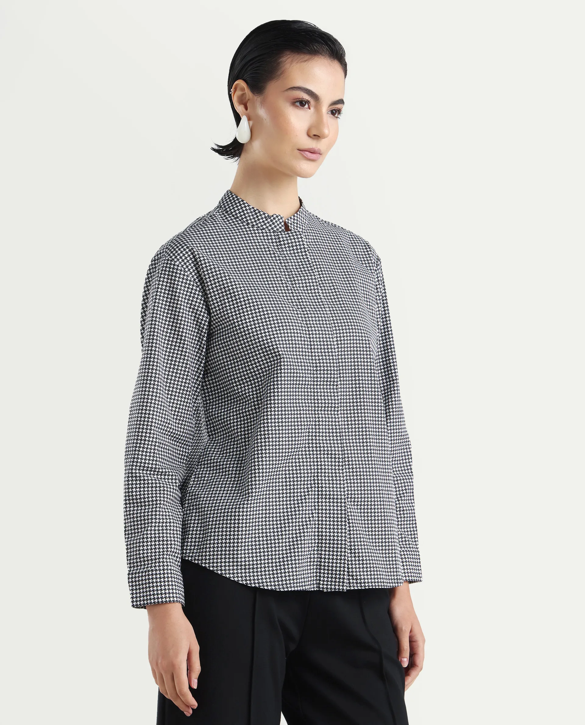 Rareism Women's Neumip Multi Cotton High Neck Houndstooth Print Regular Fit Top - Image 8