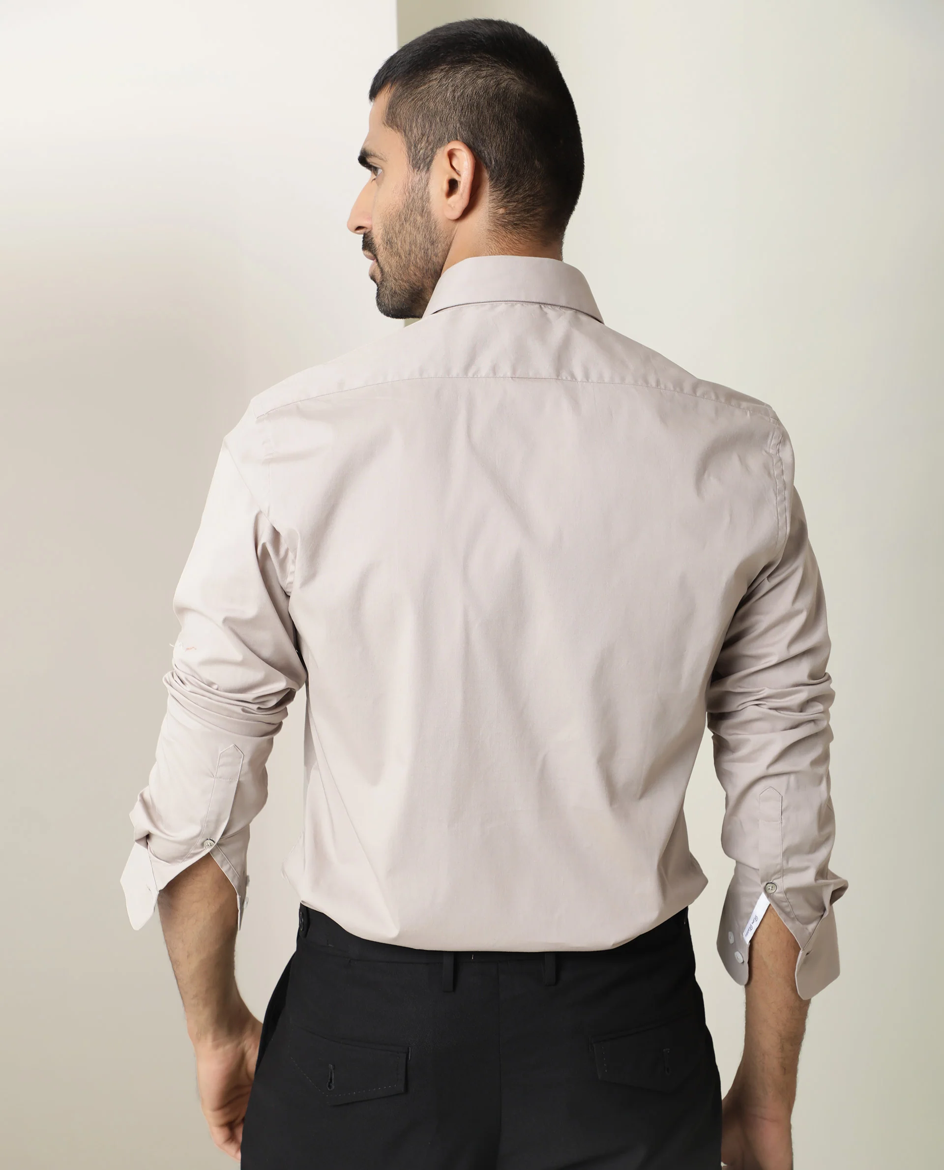 Rare Rabbit Men's Neutons Beige Cotton Plain Regular Fit Full Sleeve Spread Collar Shirt - Image 6