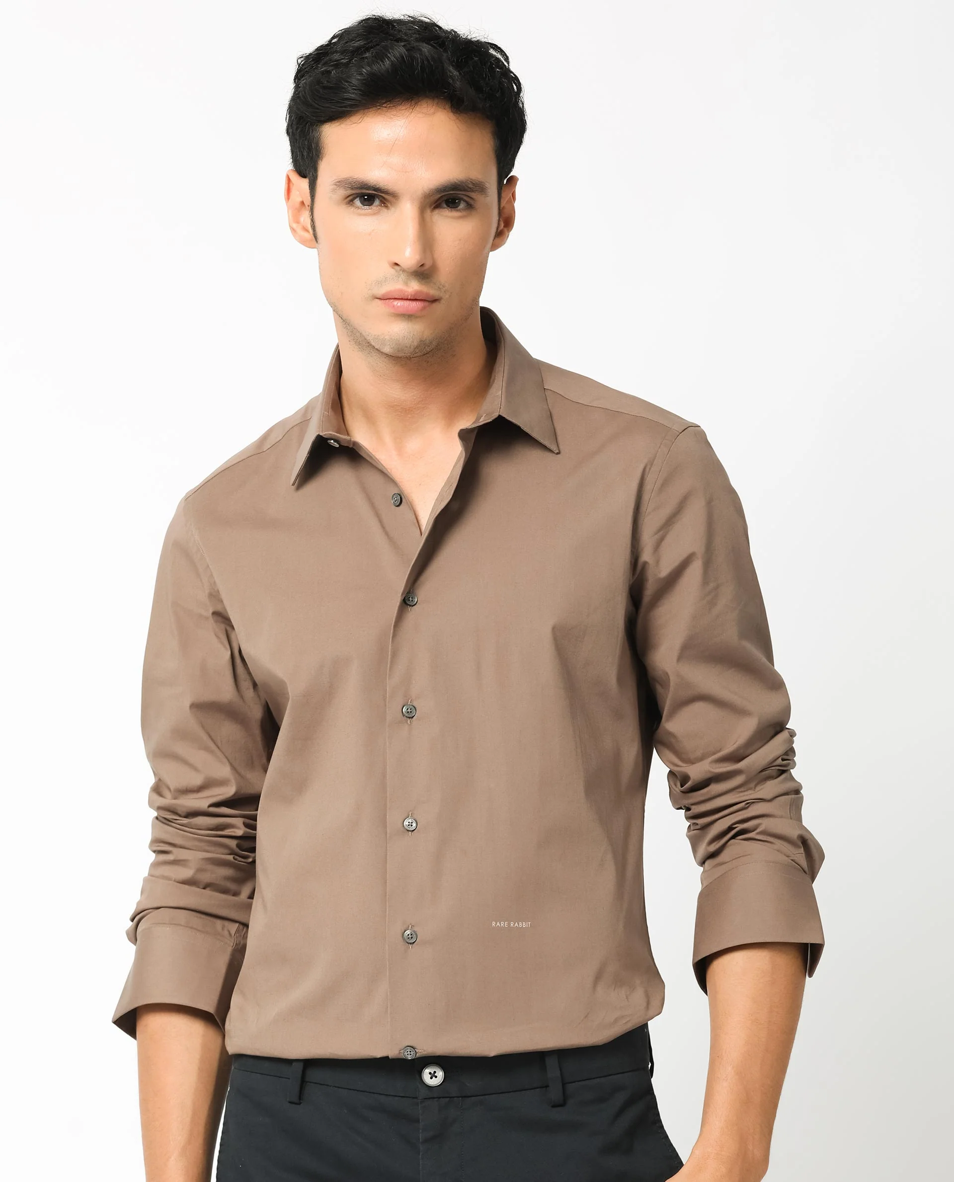 Rare Rabbit Men's Neutons Brown Cotton Plain Regular Fit Full Sleeve Collared Shirt - Image 11