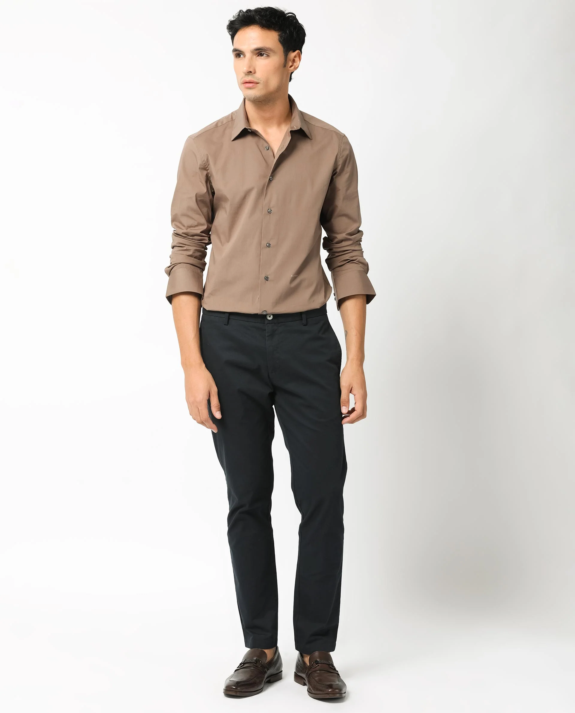 Rare Rabbit Men's Neutons Brown Cotton Plain Regular Fit Full Sleeve Collared Shirt - Image 7