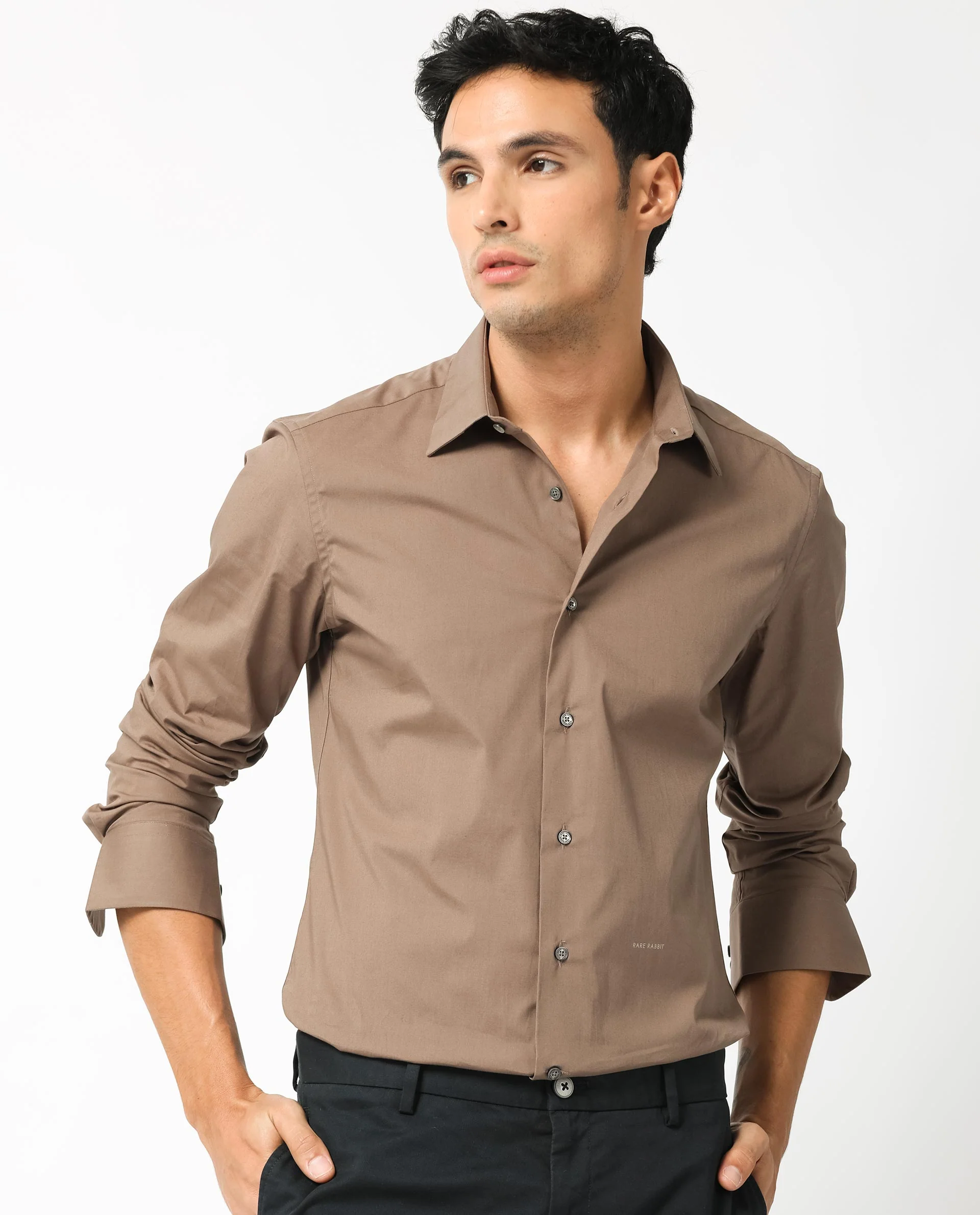 Rare Rabbit Men's Neutons Brown Cotton Plain Regular Fit Full Sleeve Collared Shirt - Image 9
