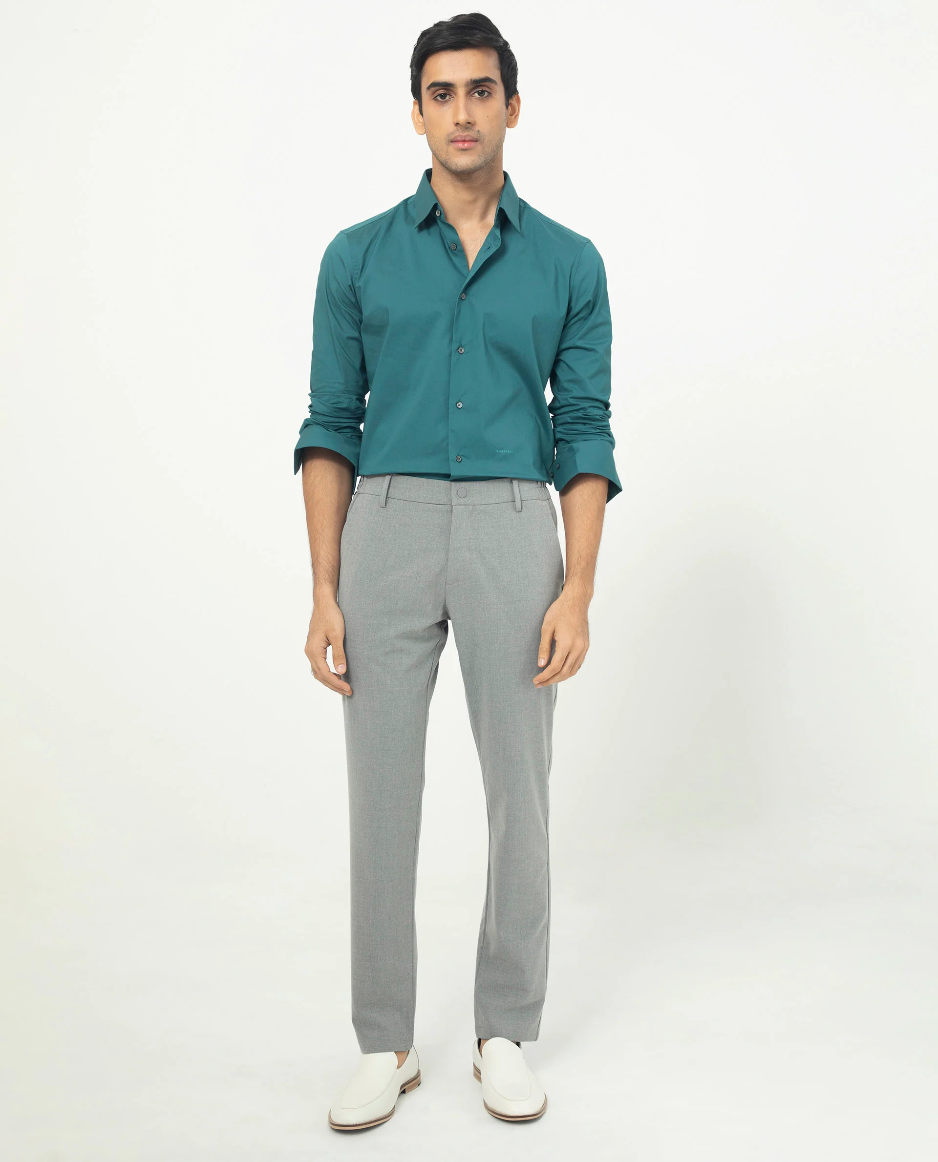 Rare Rabbit Men's Neutons Dark Green Cotton Plain Regular Fit Full Sleeve Collared Shirt - Image 2