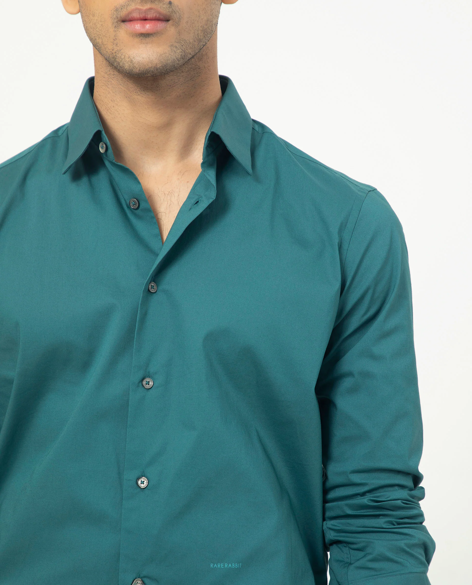 Rare Rabbit Men's Neutons Dark Green Cotton Plain Regular Fit Full Sleeve Collared Shirt - Image 4
