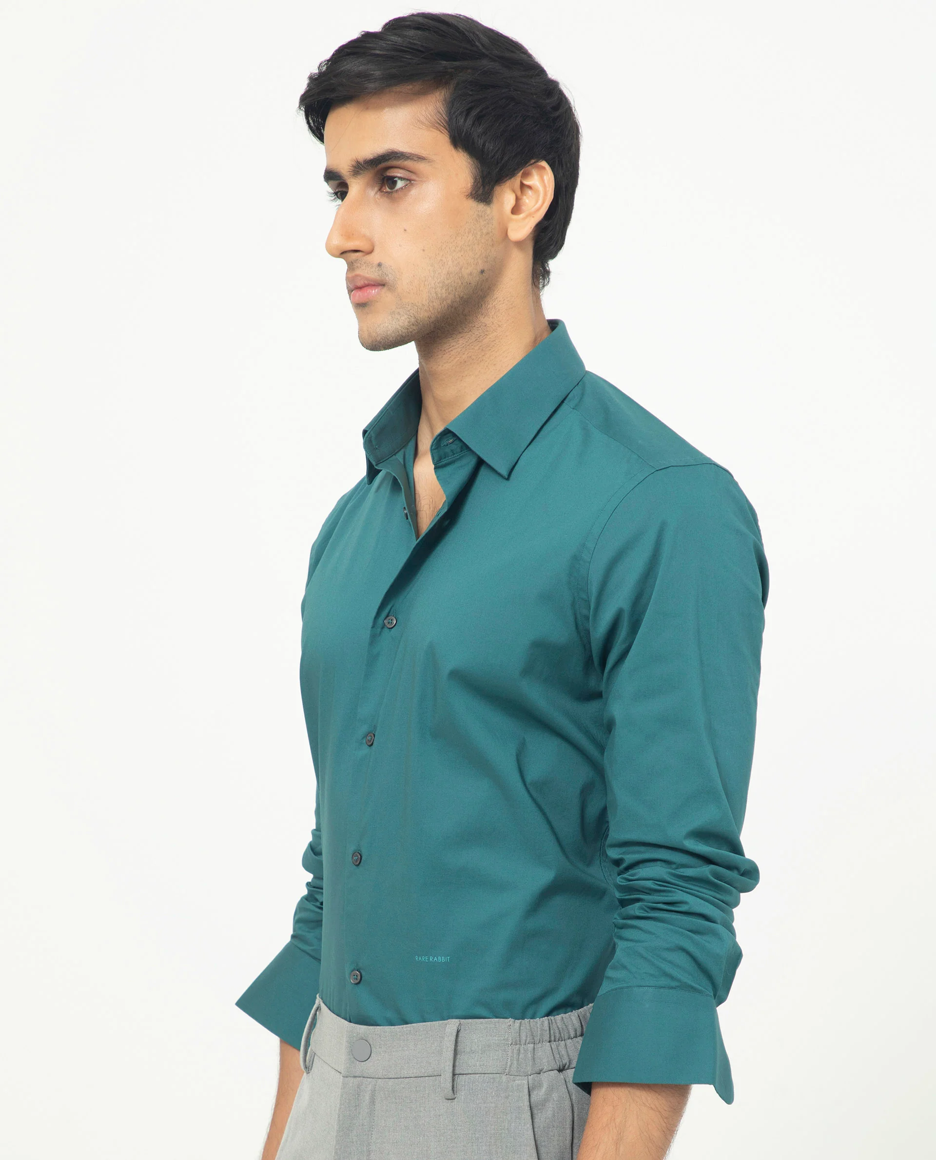 Rare Rabbit Men's Neutons Dark Green Cotton Plain Regular Fit Full Sleeve Collared Shirt - Image 6