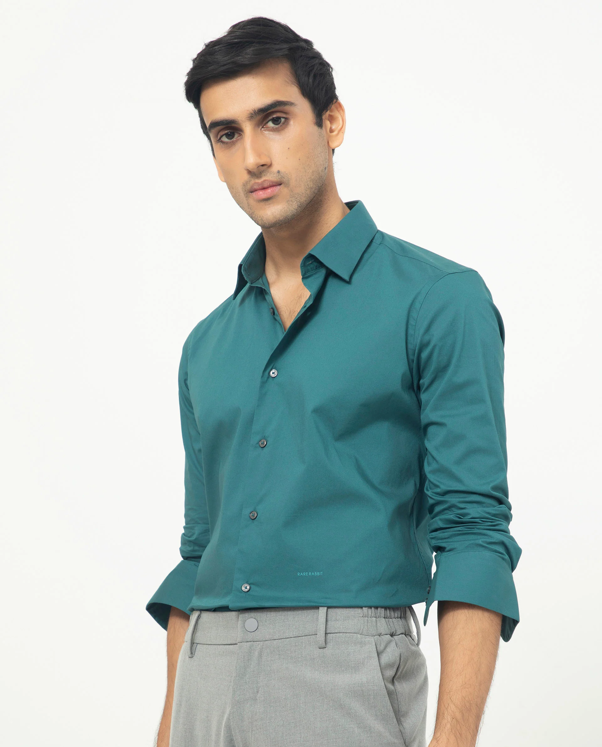 Rare Rabbit Men's Neutons Dark Green Cotton Plain Regular Fit Full Sleeve Collared Shirt - Image 7