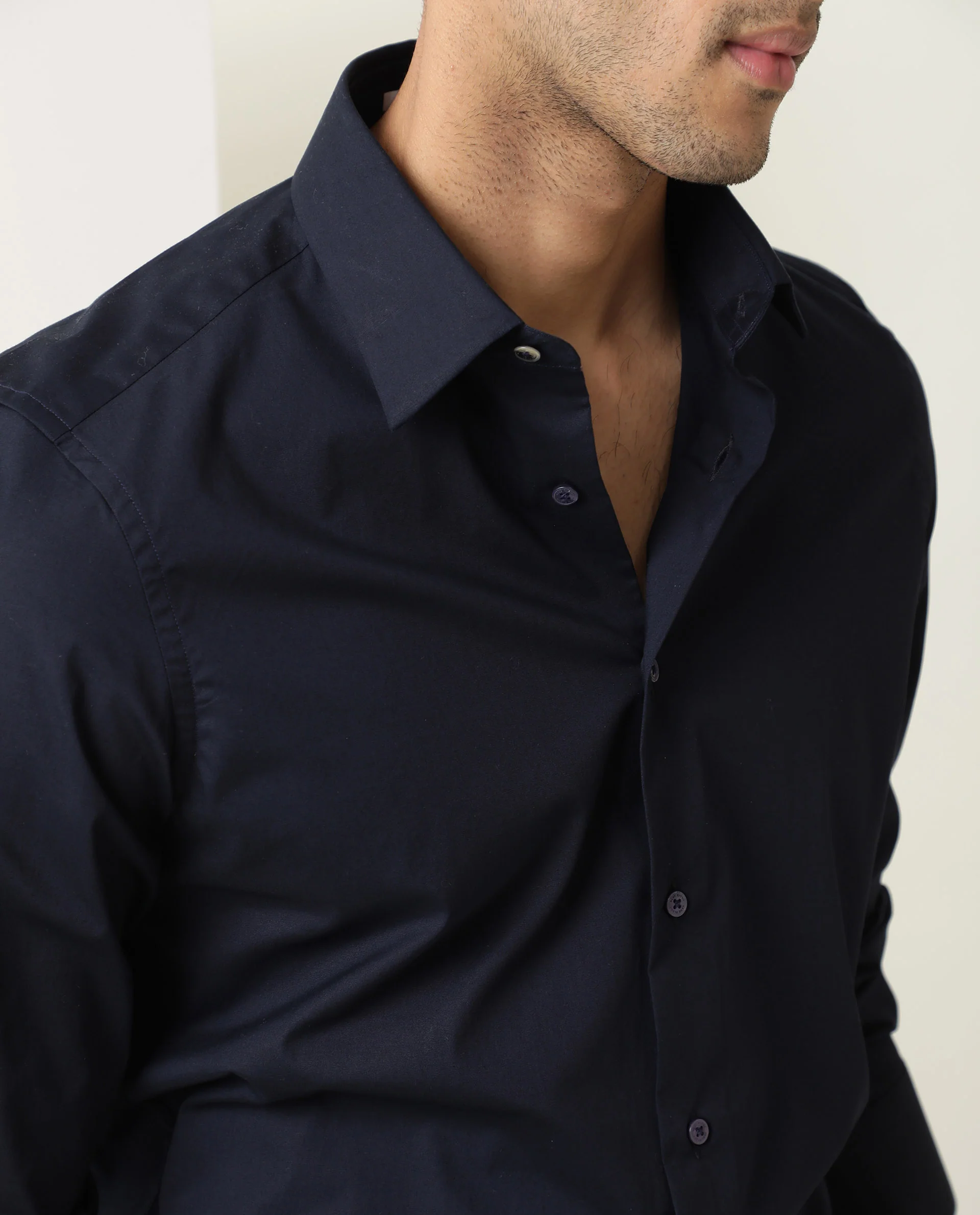 Rare Rabbit Men's Neutons Dark Navy Cotton Plain Regular Fit Full Sleeve Spread Collar Shirt - Image 3