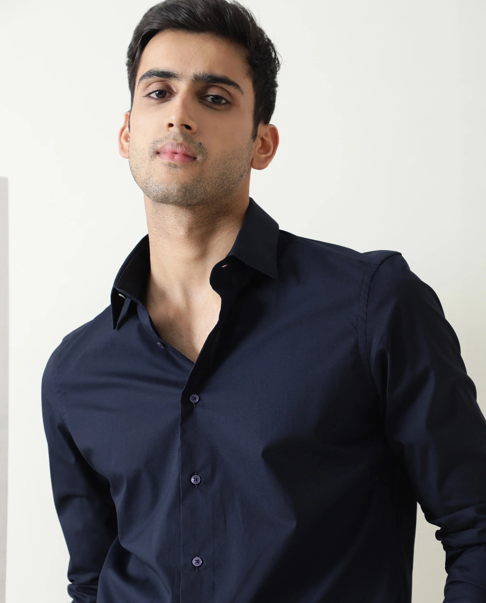 Rare Rabbit Men's Neutons Dark Navy Cotton Plain Regular Fit Full Sleeve Spread Collar Shirt - Image 5