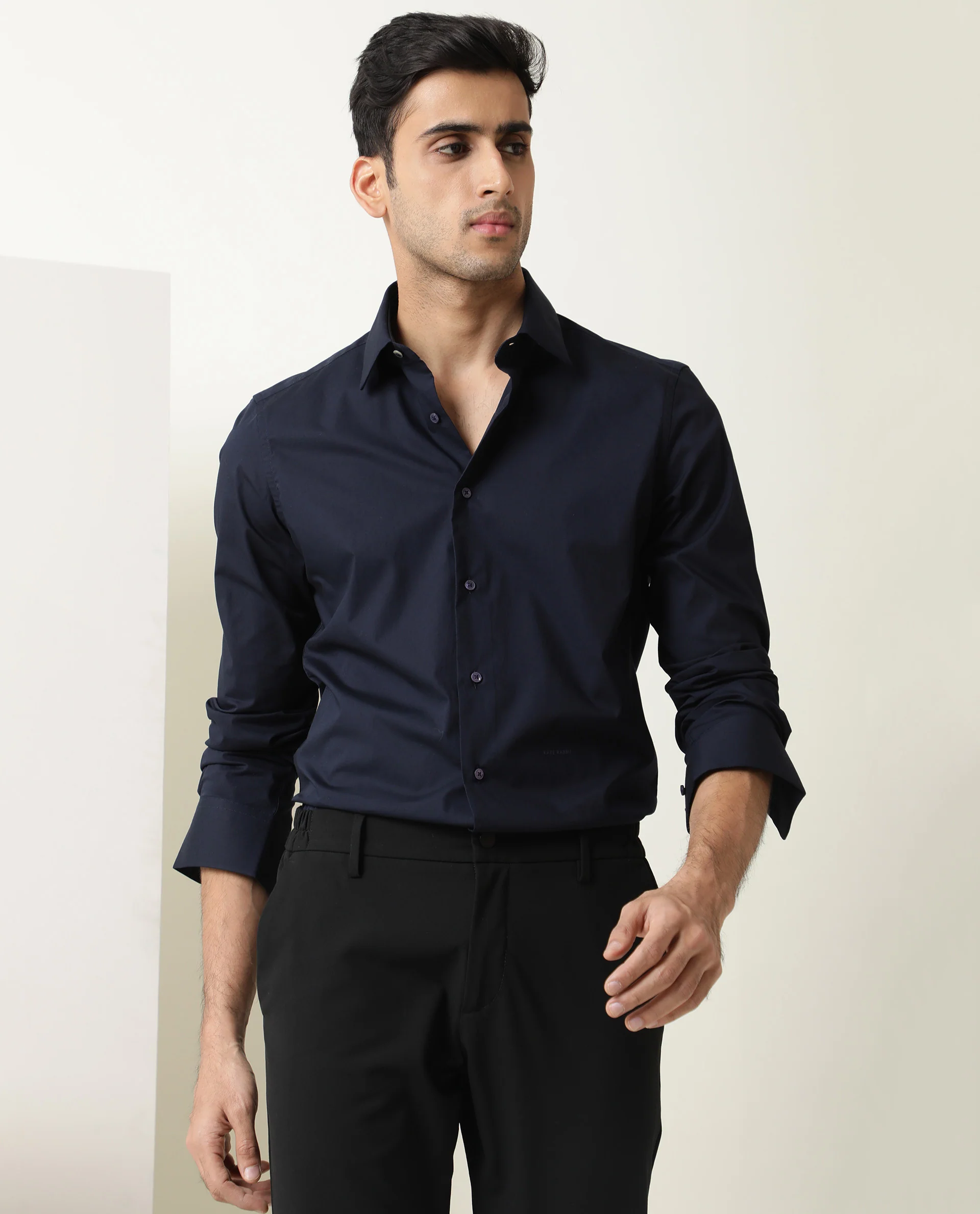 Rare Rabbit Men's Neutons Dark Navy Cotton Plain Regular Fit Full Sleeve Spread Collar Shirt - Image 6