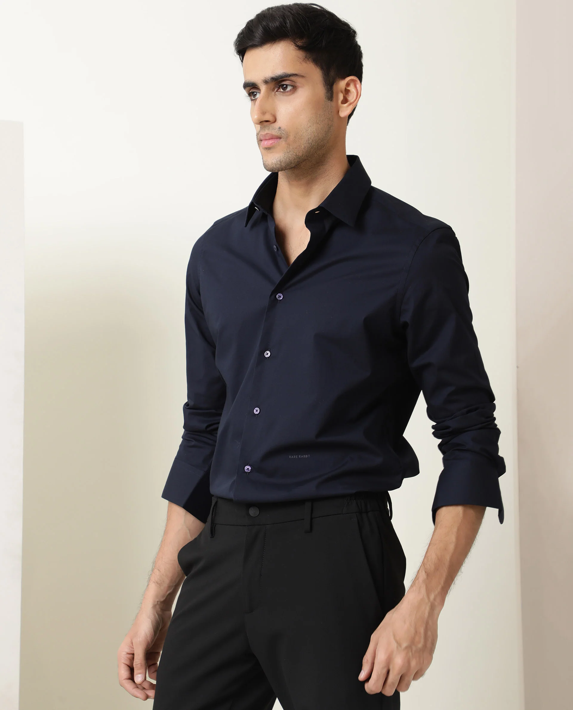 Rare Rabbit Men's Neutons Dark Navy Cotton Plain Regular Fit Full Sleeve Spread Collar Shirt - Image 7