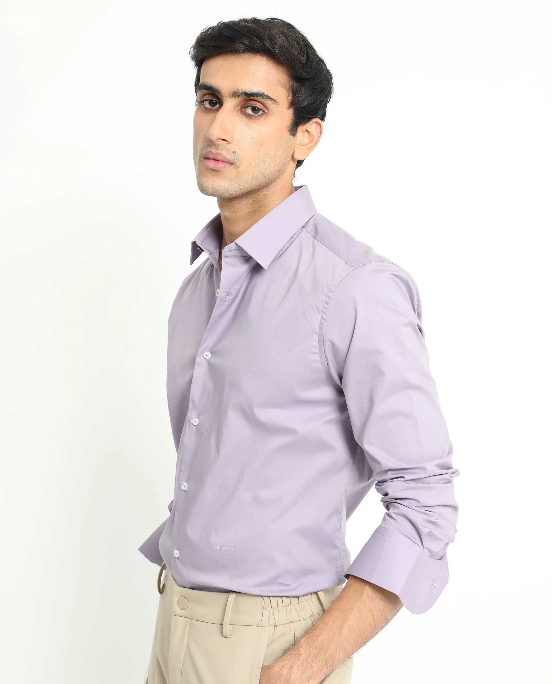 Rare Rabbit Men's Neutons Light Purple Cotton Plain Regular Fit Full Sleeve Collared Shirt - Image 3