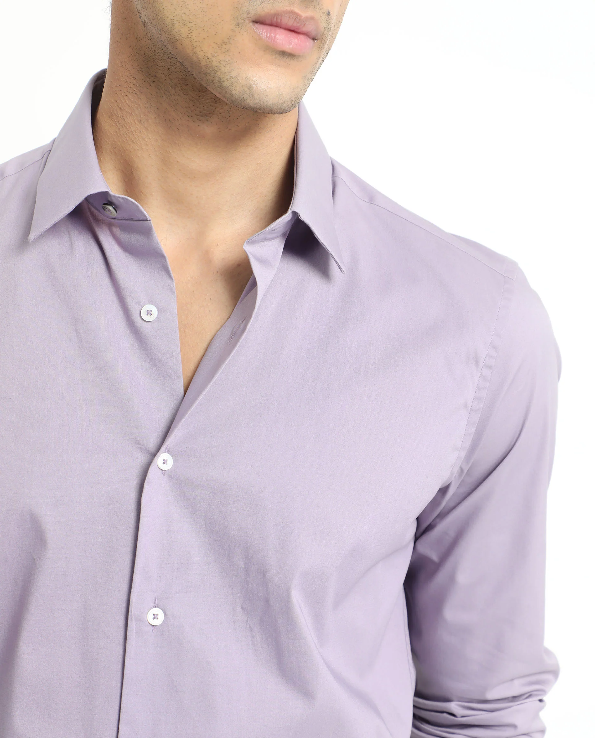 Rare Rabbit Men's Neutons Light Purple Cotton Plain Regular Fit Full Sleeve Collared Shirt - Image 4