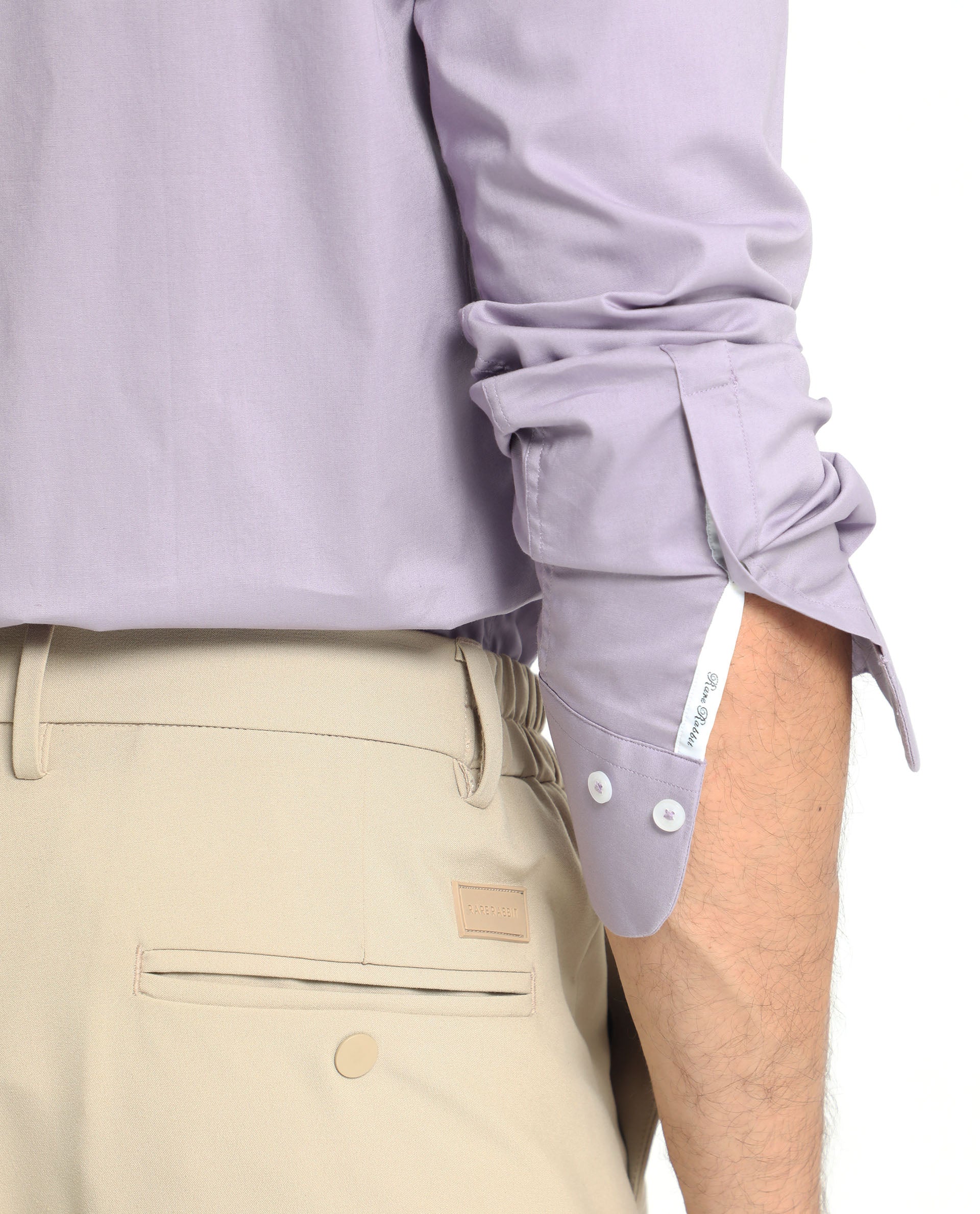 Rare Rabbit Men's Neutons Light Purple Cotton Plain Regular Fit Full Sleeve Collared Shirt - Image 5