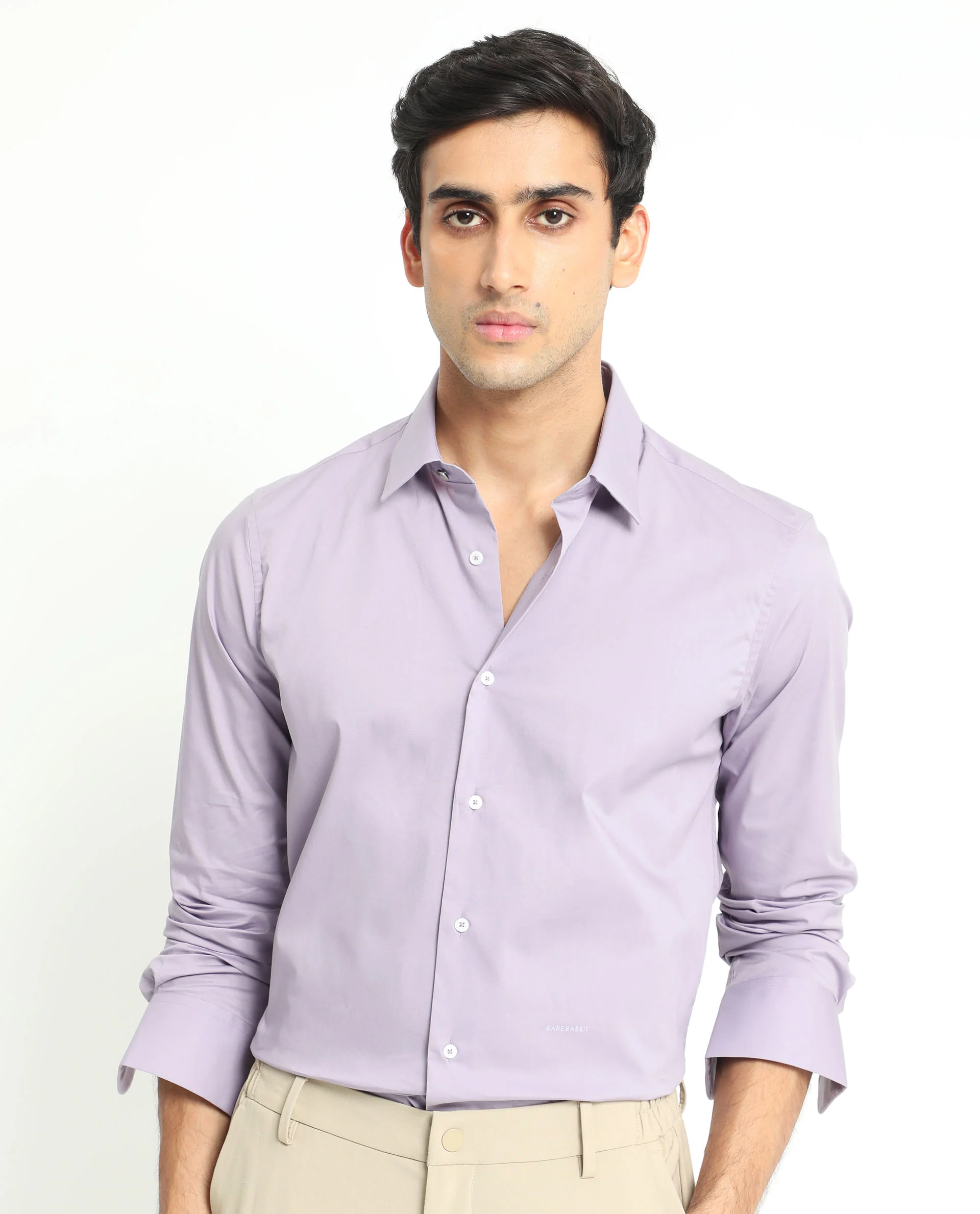 Rare Rabbit Men's Neutons Light Purple Cotton Plain Regular Fit Full Sleeve Collared Shirt - Image 6
