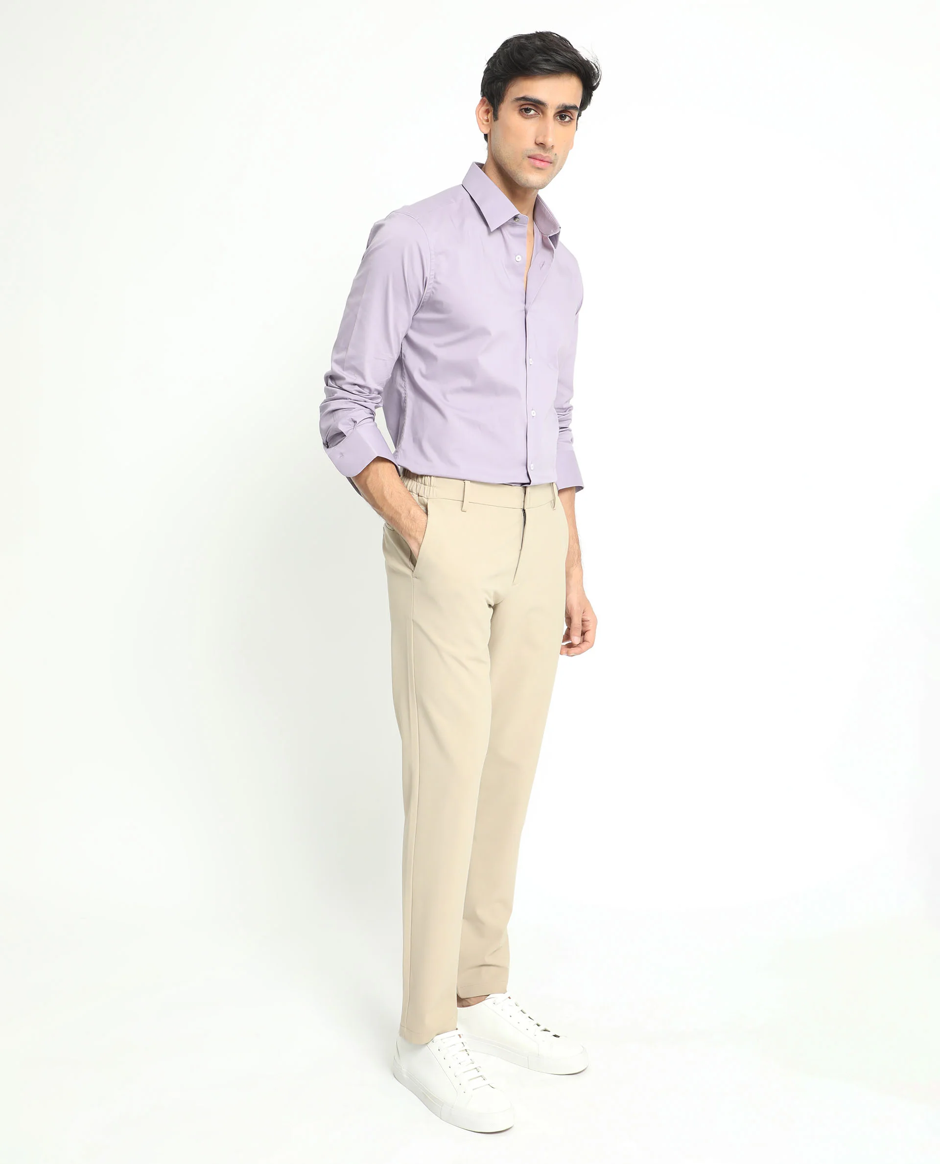 Rare Rabbit Men's Neutons Light Purple Cotton Plain Regular Fit Full Sleeve Collared Shirt - Image 8
