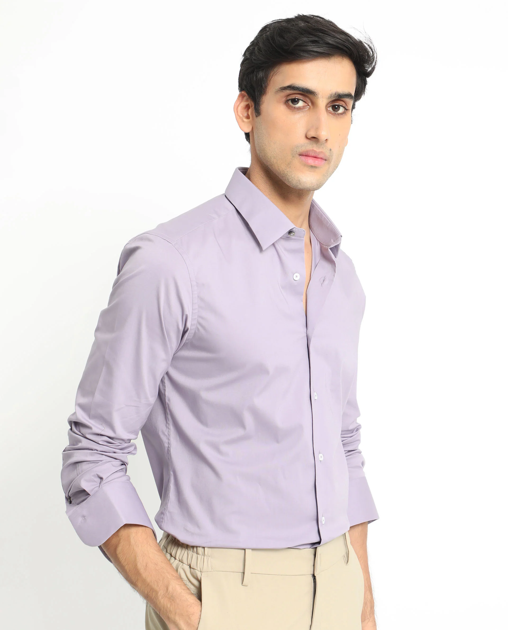 Rare Rabbit Men's Neutons Light Purple Cotton Plain Regular Fit Full Sleeve Collared Shirt - Image 9