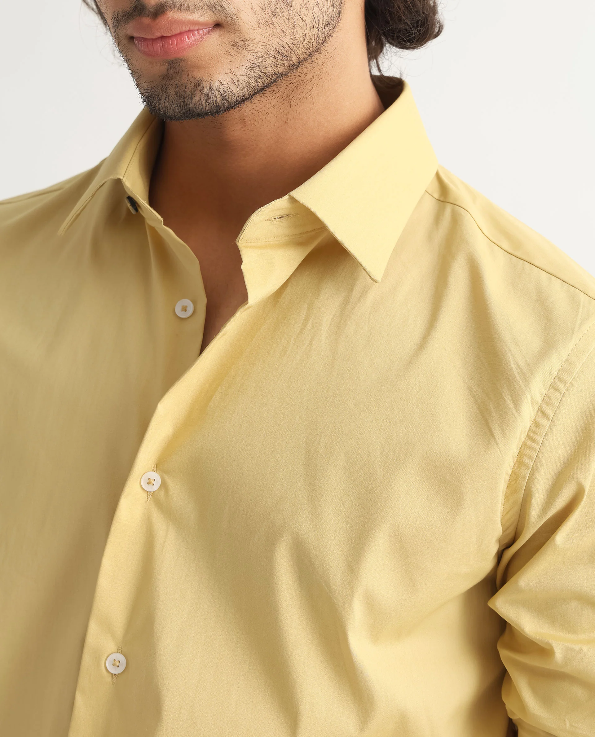 Rare Rabbit Men's Neutons Light Yellow Cotton Plain Regular Fit Full Sleeve Collared Shirt - Image 5