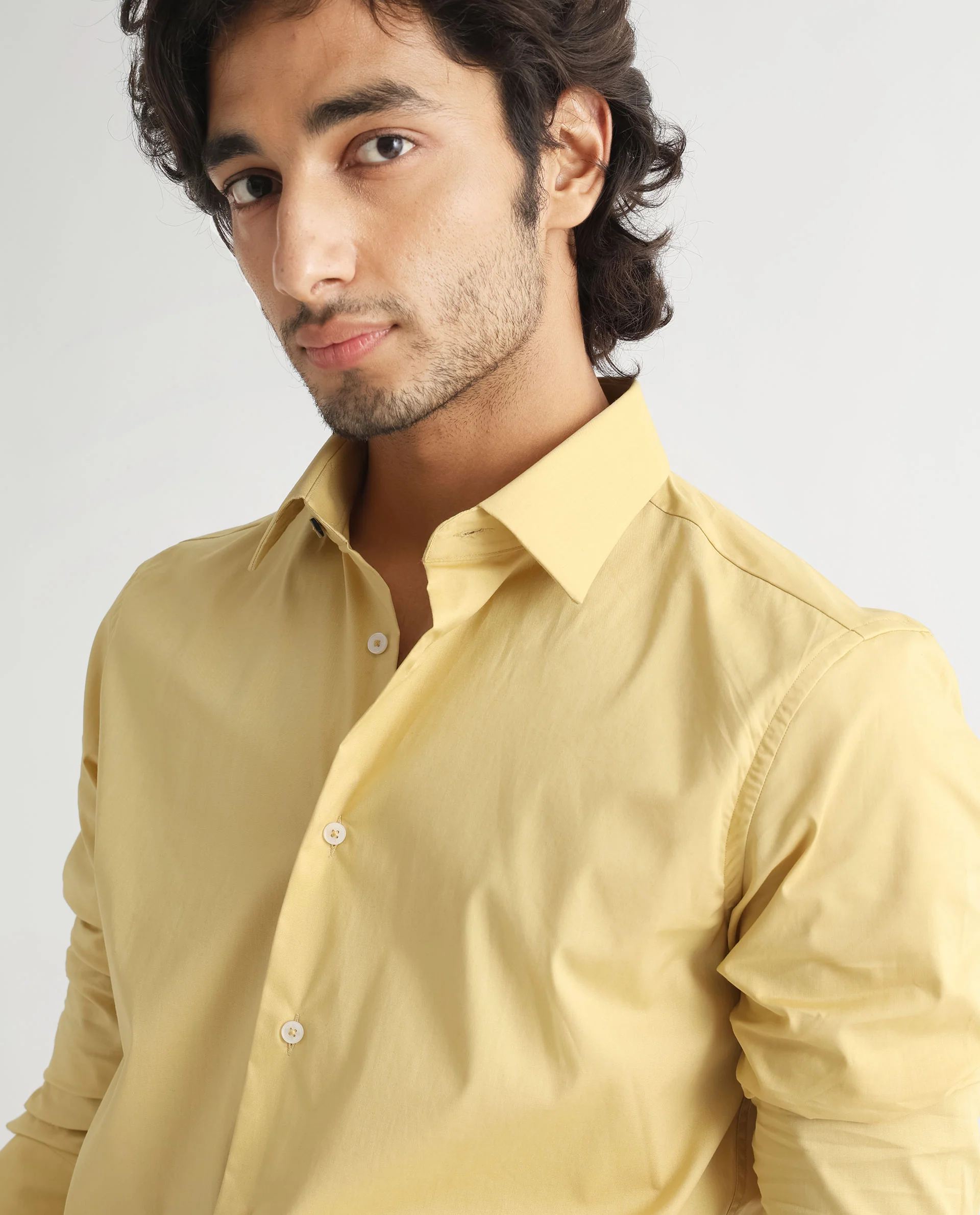 Rare Rabbit Men's Neutons Light Yellow Cotton Plain Regular Fit Full Sleeve Collared Shirt - Image 6