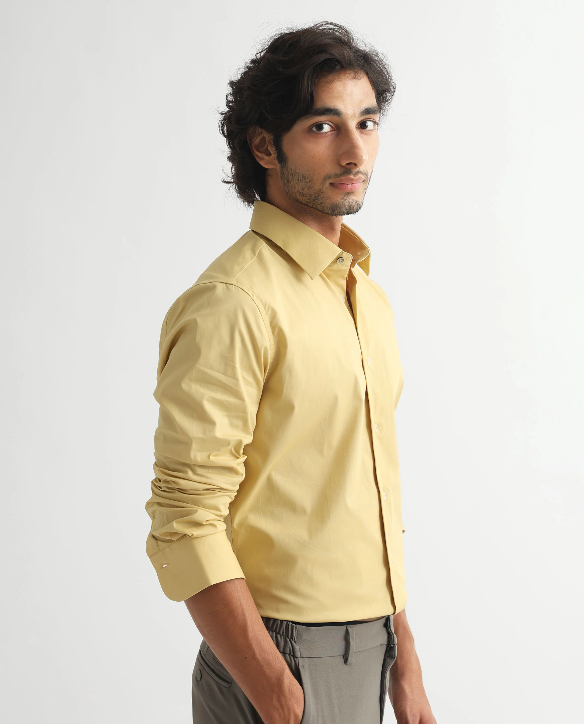 Rare Rabbit Men's Neutons Light Yellow Cotton Plain Regular Fit Full Sleeve Collared Shirt - Image 8