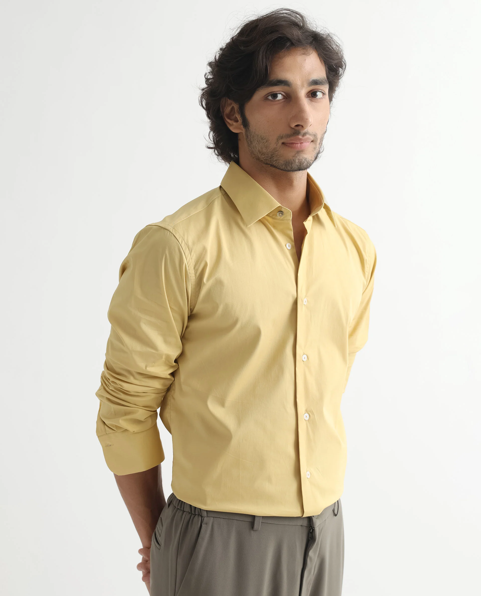Rare Rabbit Men's Neutons Light Yellow Cotton Plain Regular Fit Full Sleeve Collared Shirt - Image 9