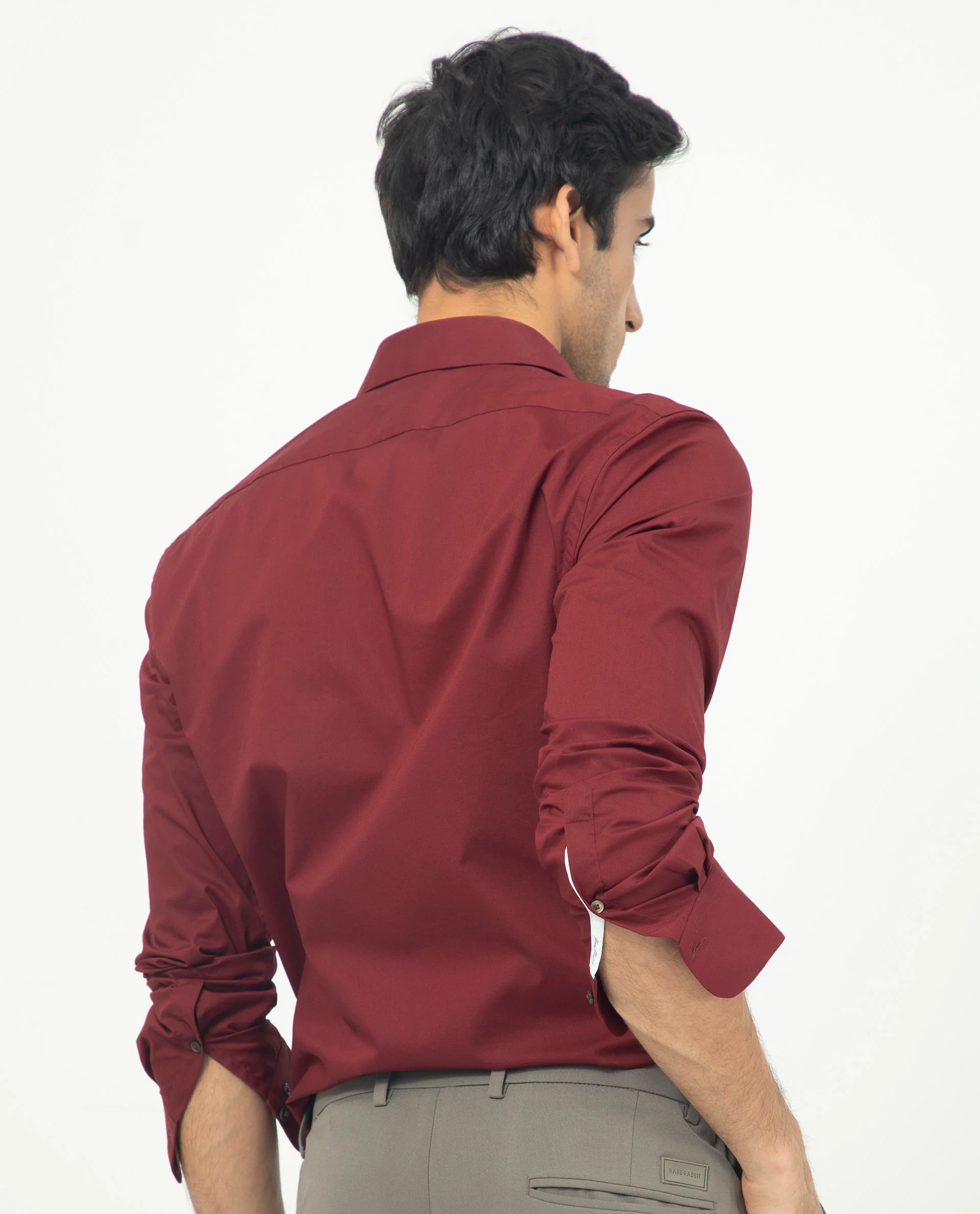 Rare Rabbit Men's Neutons Maroon Cotton Plain Regular Fit Full Sleeve Collared Shirt - Image 11