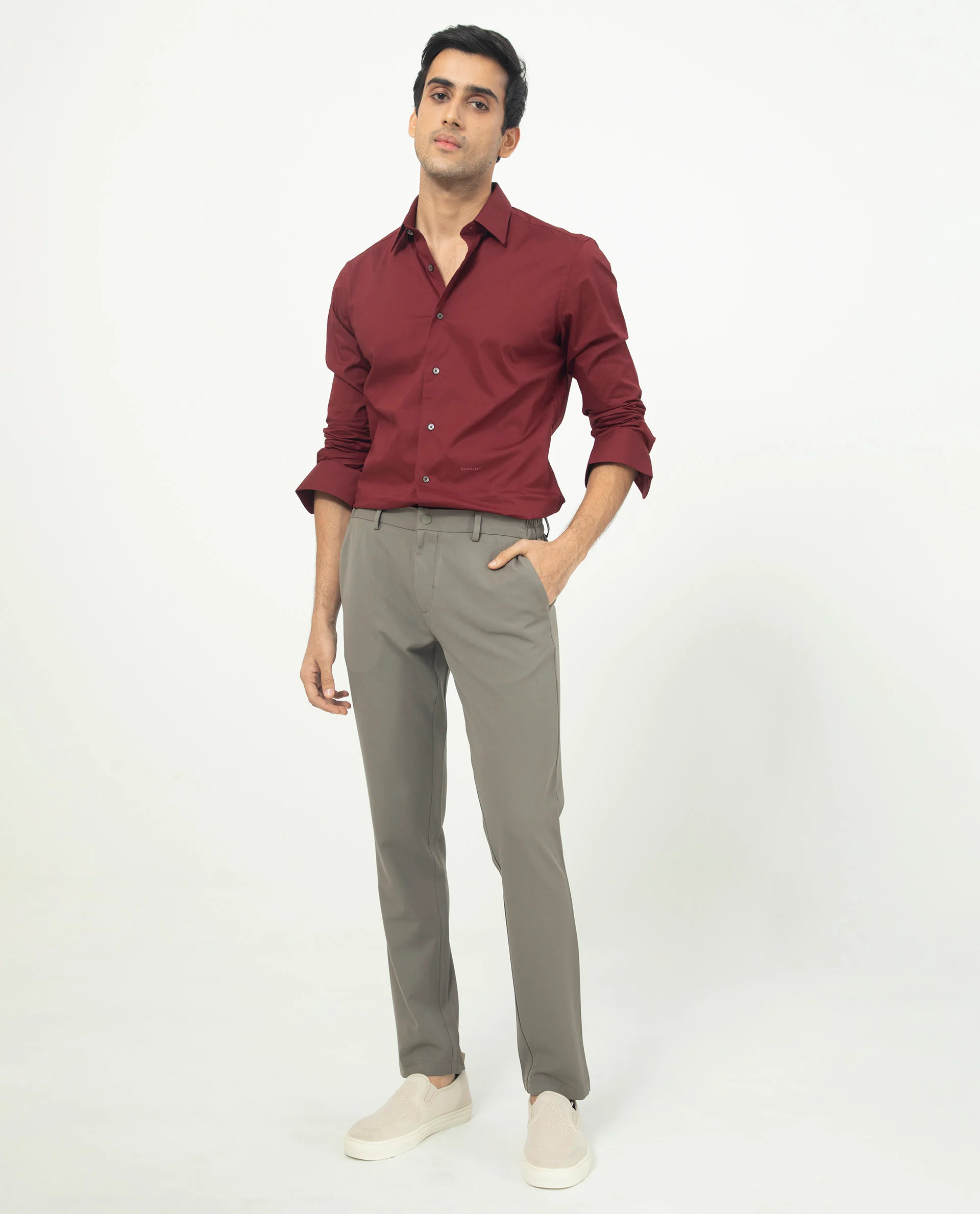 Rare Rabbit Men's Neutons Maroon Cotton Plain Regular Fit Full Sleeve Collared Shirt - Image 2