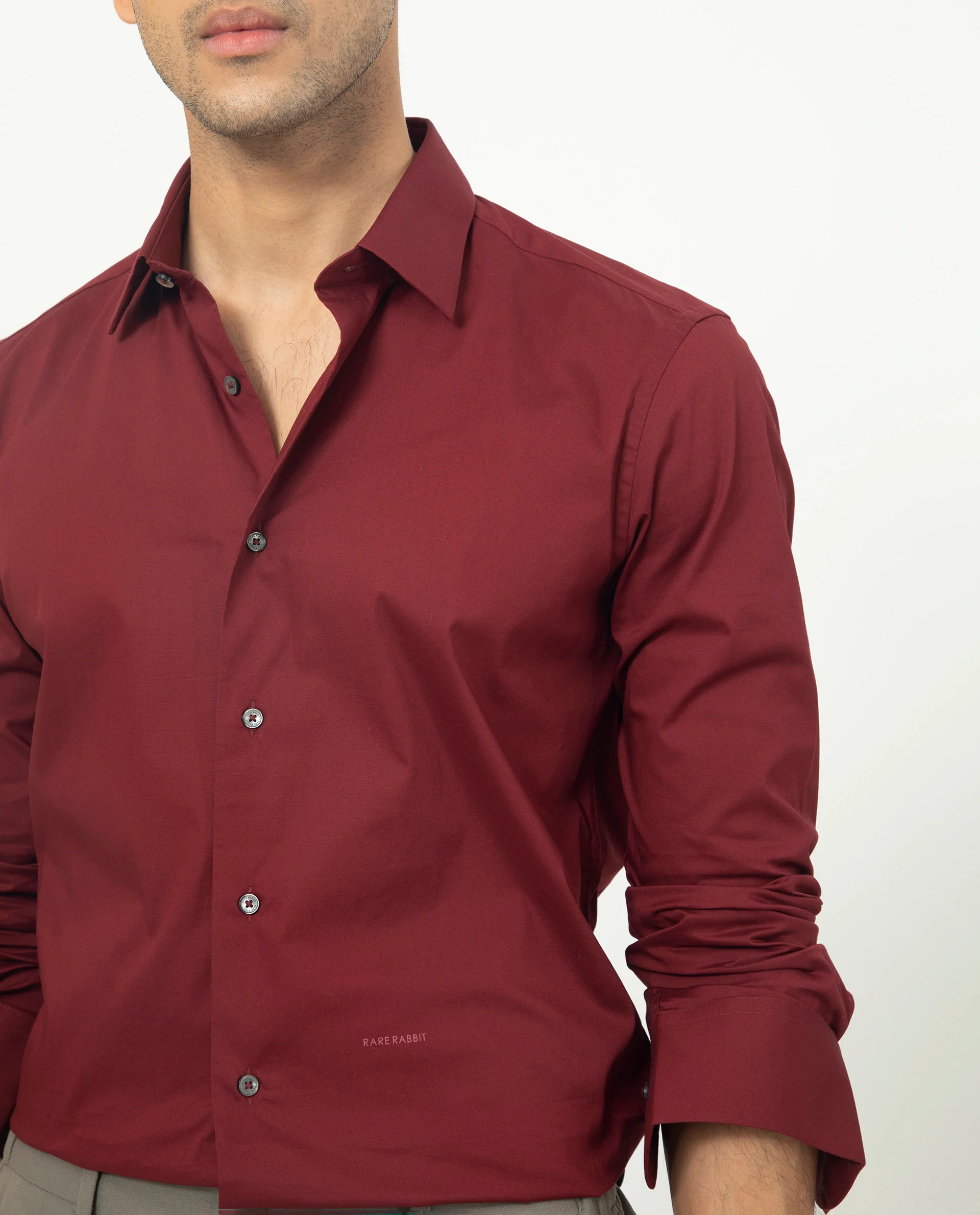 Rare Rabbit Men's Neutons Maroon Cotton Plain Regular Fit Full Sleeve Collared Shirt - Image 5