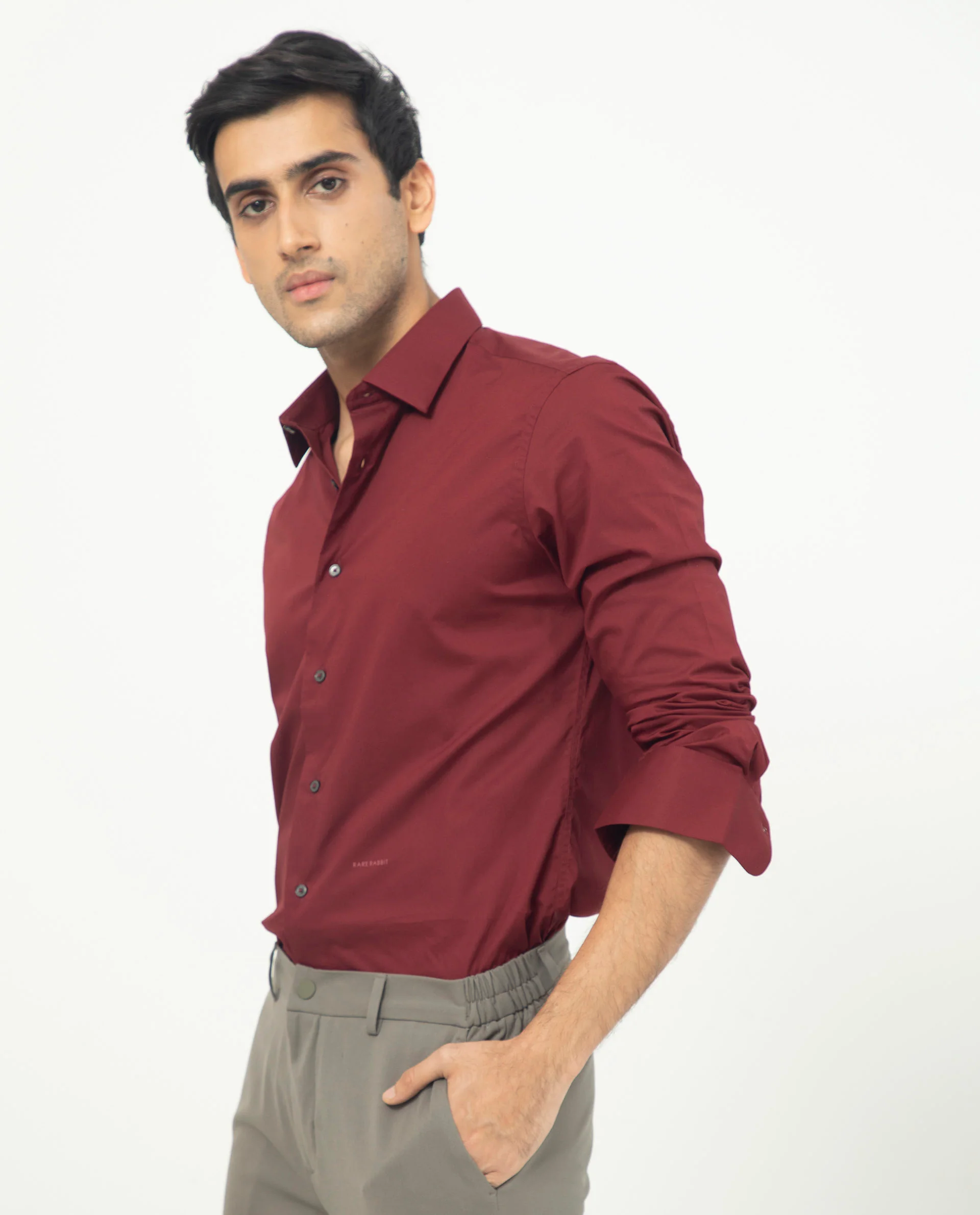 Rare Rabbit Men's Neutons Maroon Cotton Plain Regular Fit Full Sleeve Collared Shirt - Image 6