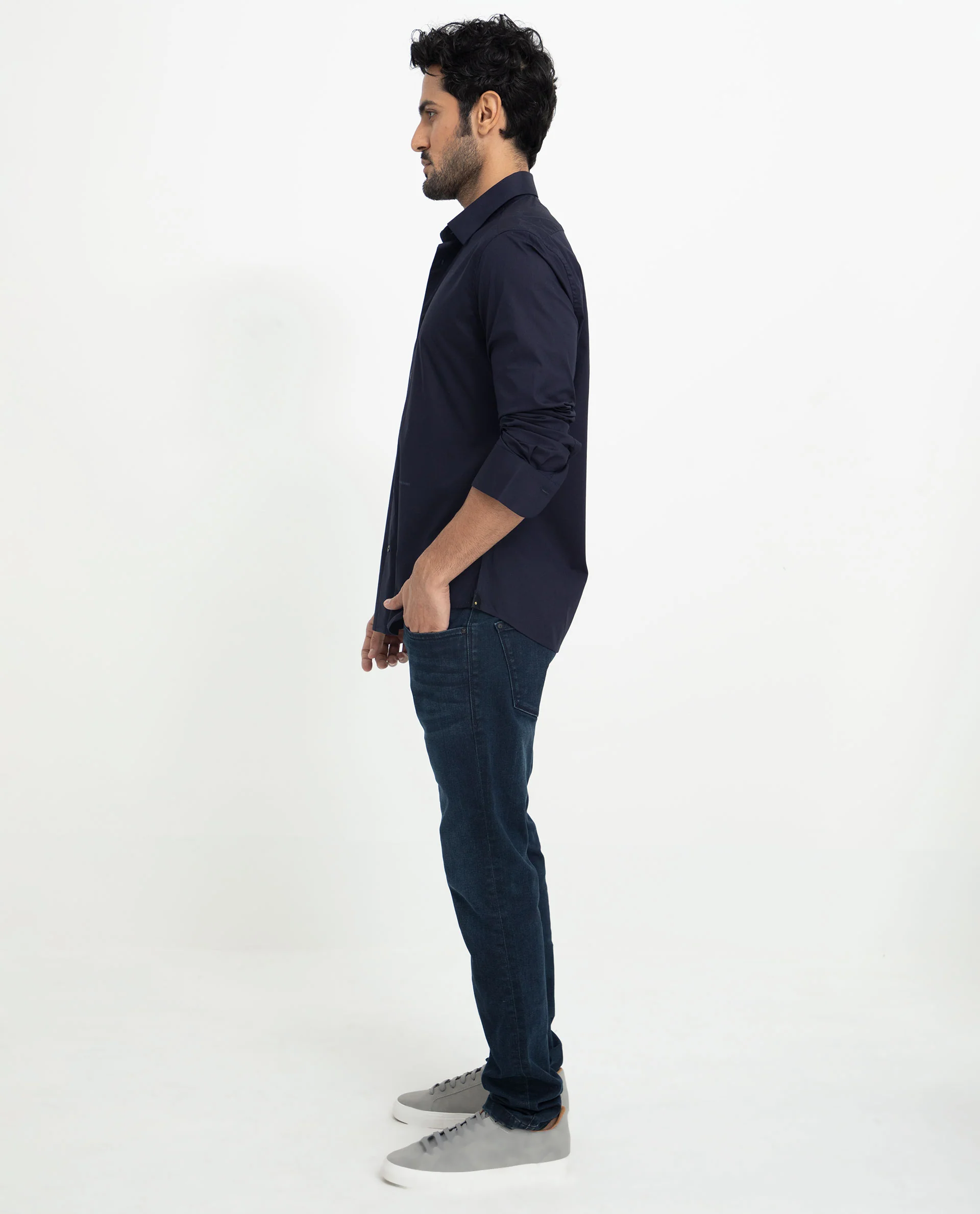 Rare Rabbit Men's Neutons Navy Cotton Plain Regular Fit Full Sleeve Collared Shirt - Image 11