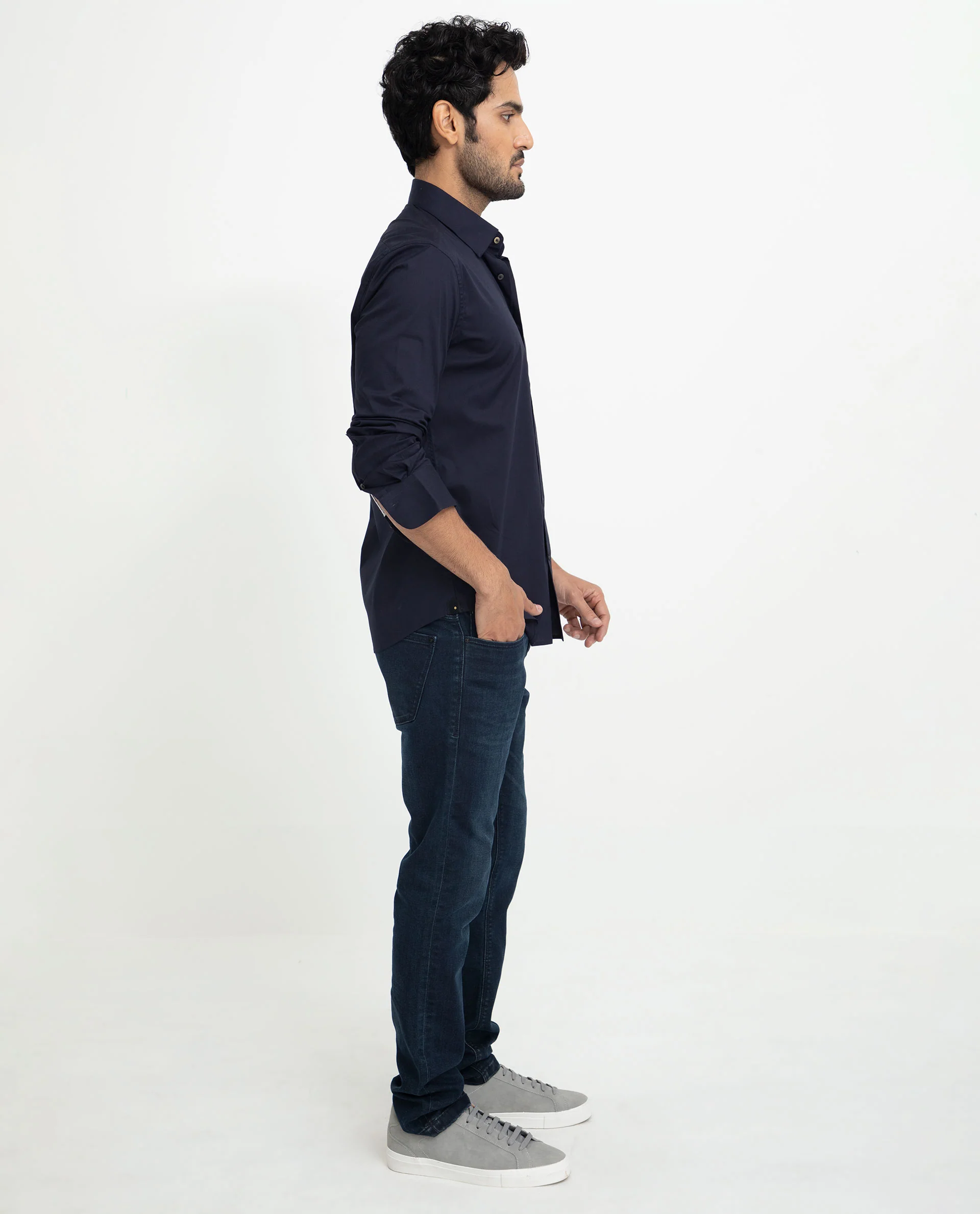 Rare Rabbit Men's Neutons Navy Cotton Plain Regular Fit Full Sleeve Collared Shirt - Image 12