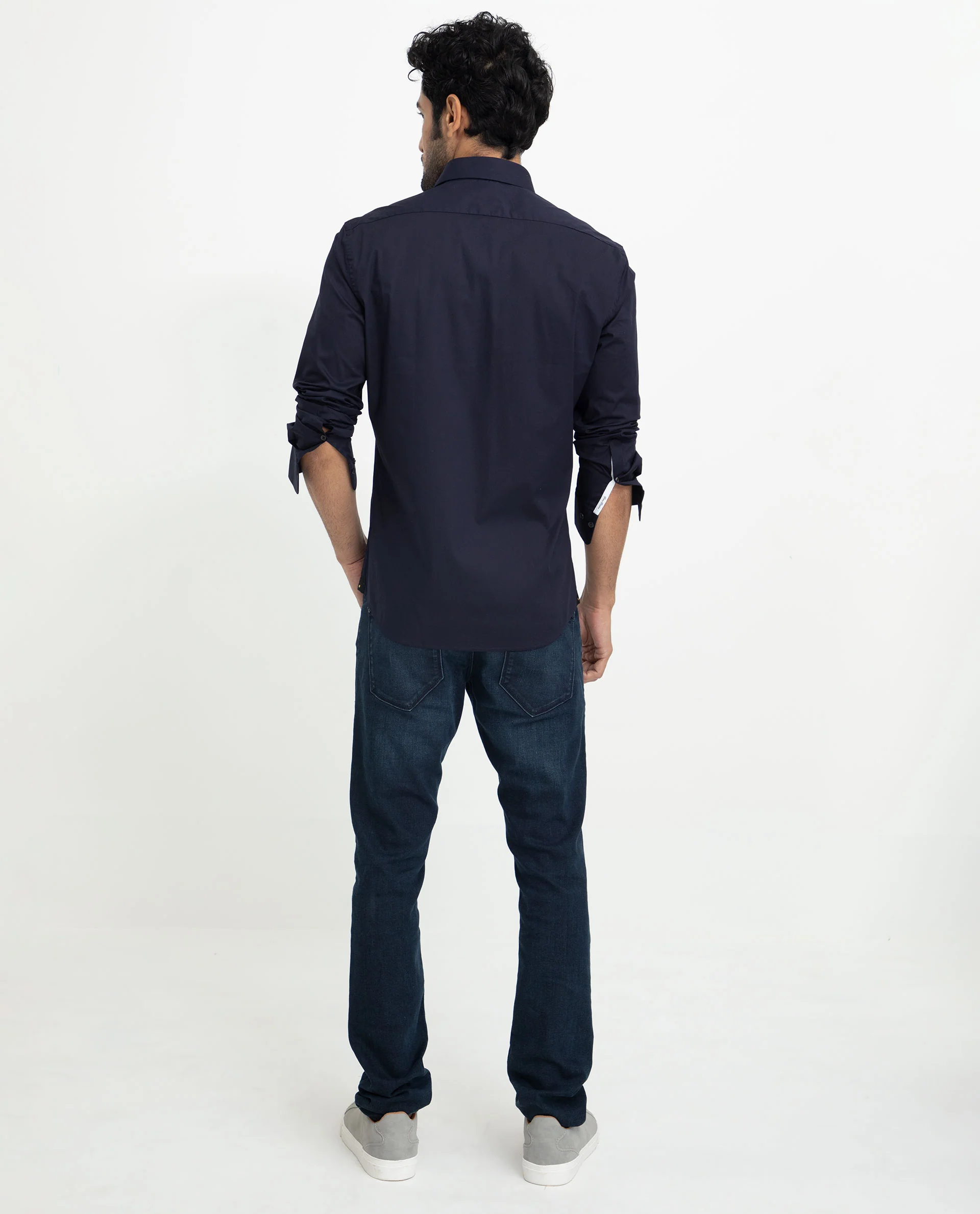 Rare Rabbit Men's Neutons Navy Cotton Plain Regular Fit Full Sleeve Collared Shirt - Image 14