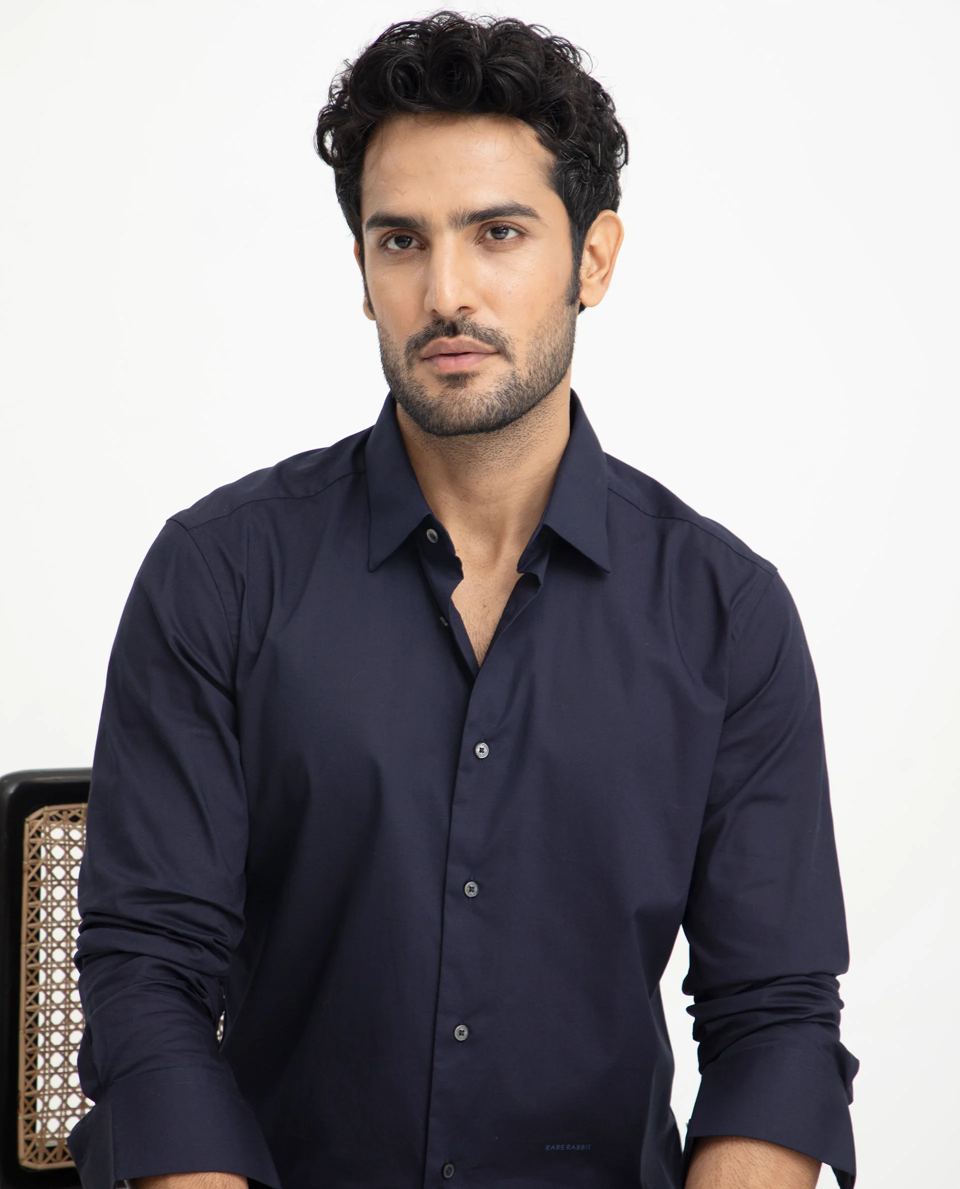 Rare Rabbit Men's Neutons Navy Cotton Plain Regular Fit Full Sleeve Collared Shirt - Image 4