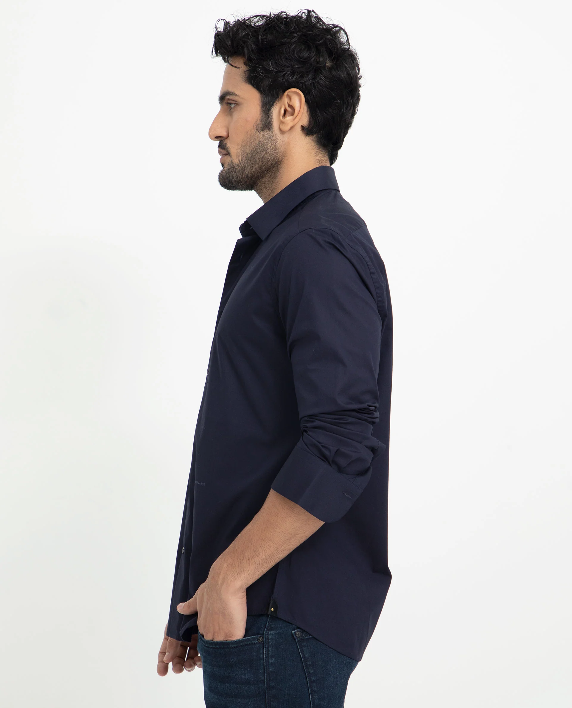 Rare Rabbit Men's Neutons Navy Cotton Plain Regular Fit Full Sleeve Collared Shirt - Image 6
