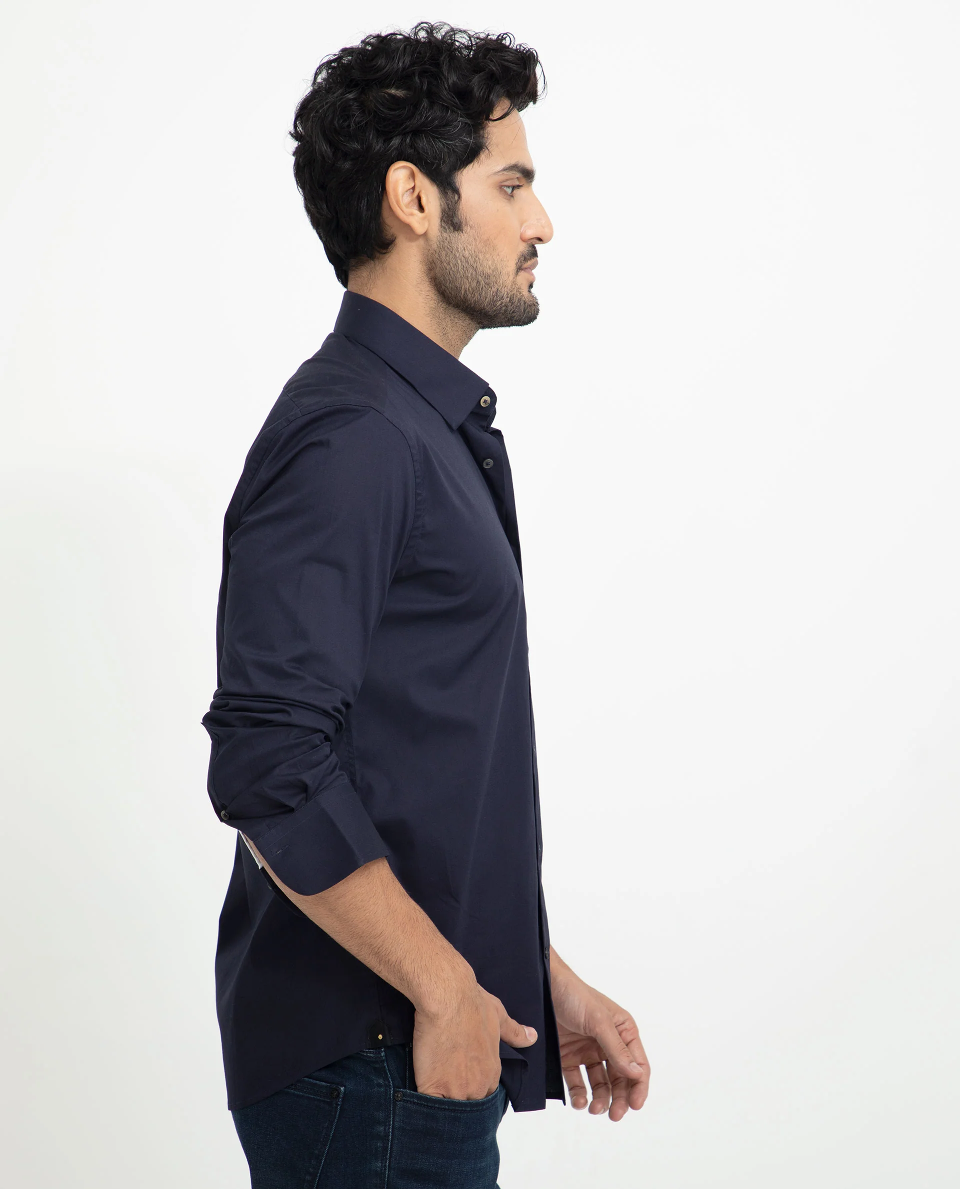 Rare Rabbit Men's Neutons Navy Cotton Plain Regular Fit Full Sleeve Collared Shirt - Image 7