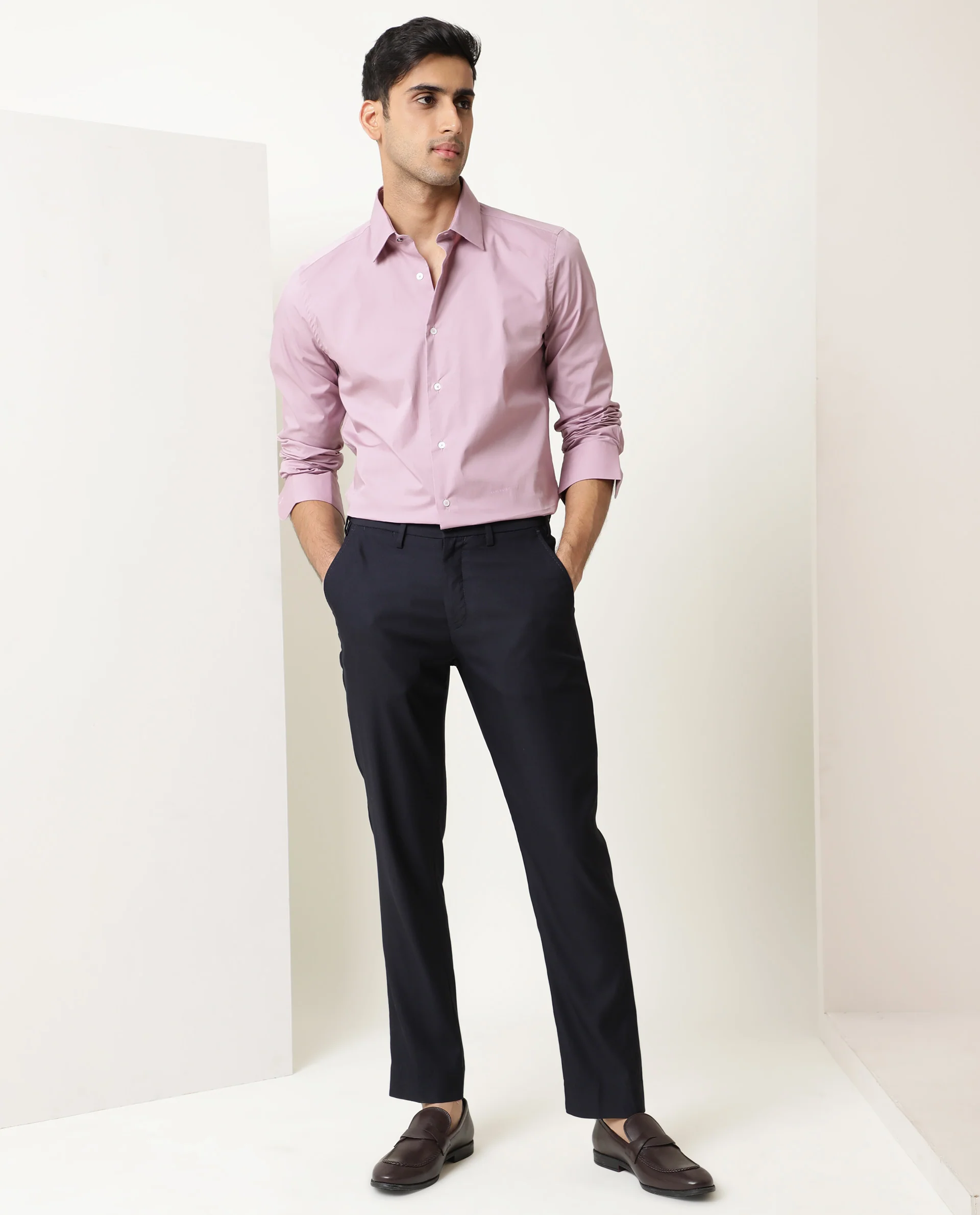 Rare Rabbit Men's Neutons Pink Cotton Plain Regular Fit Full Sleeve Collared Shirt - Image 2