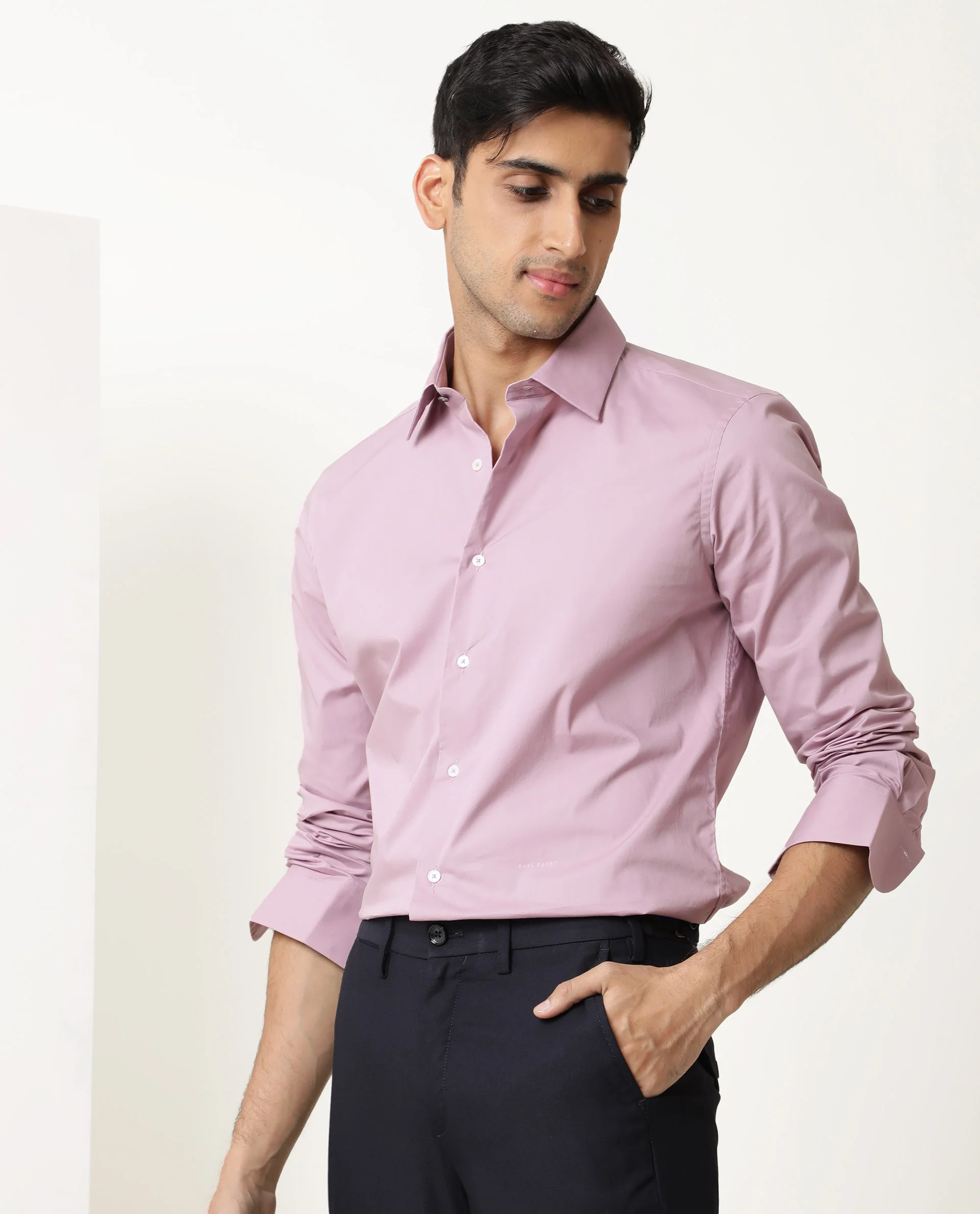 Rare Rabbit Men's Neutons Pink Cotton Plain Regular Fit Full Sleeve Collared Shirt - Image 3