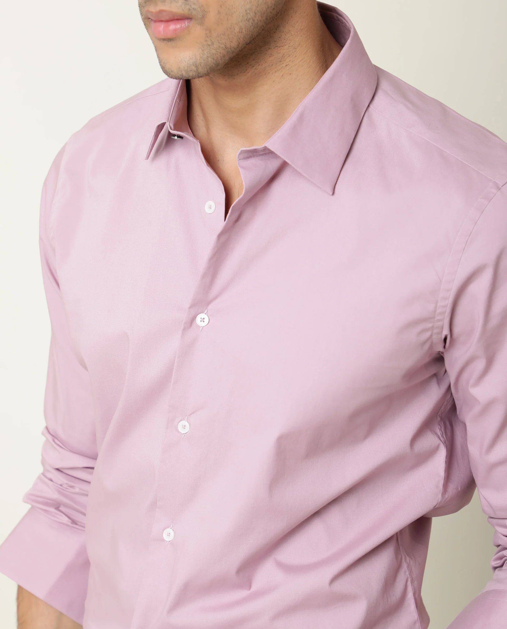 Rare Rabbit Men's Neutons Pink Cotton Plain Regular Fit Full Sleeve Collared Shirt - Image 4