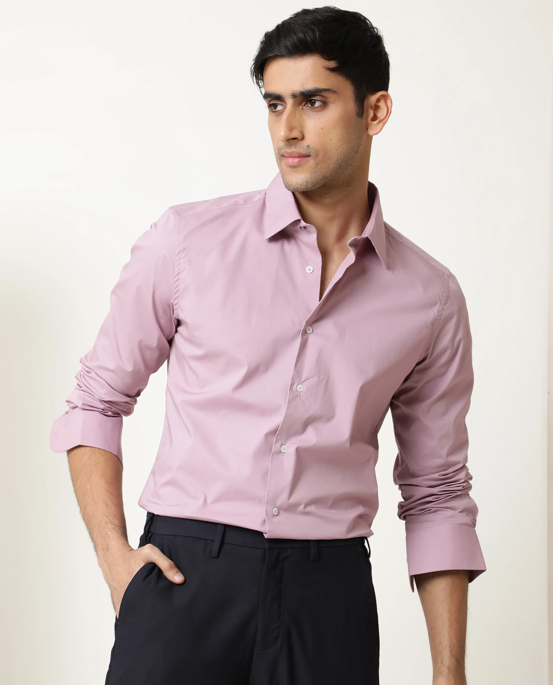 Rare Rabbit Men's Neutons Pink Cotton Plain Regular Fit Full Sleeve Collared Shirt - Image 6