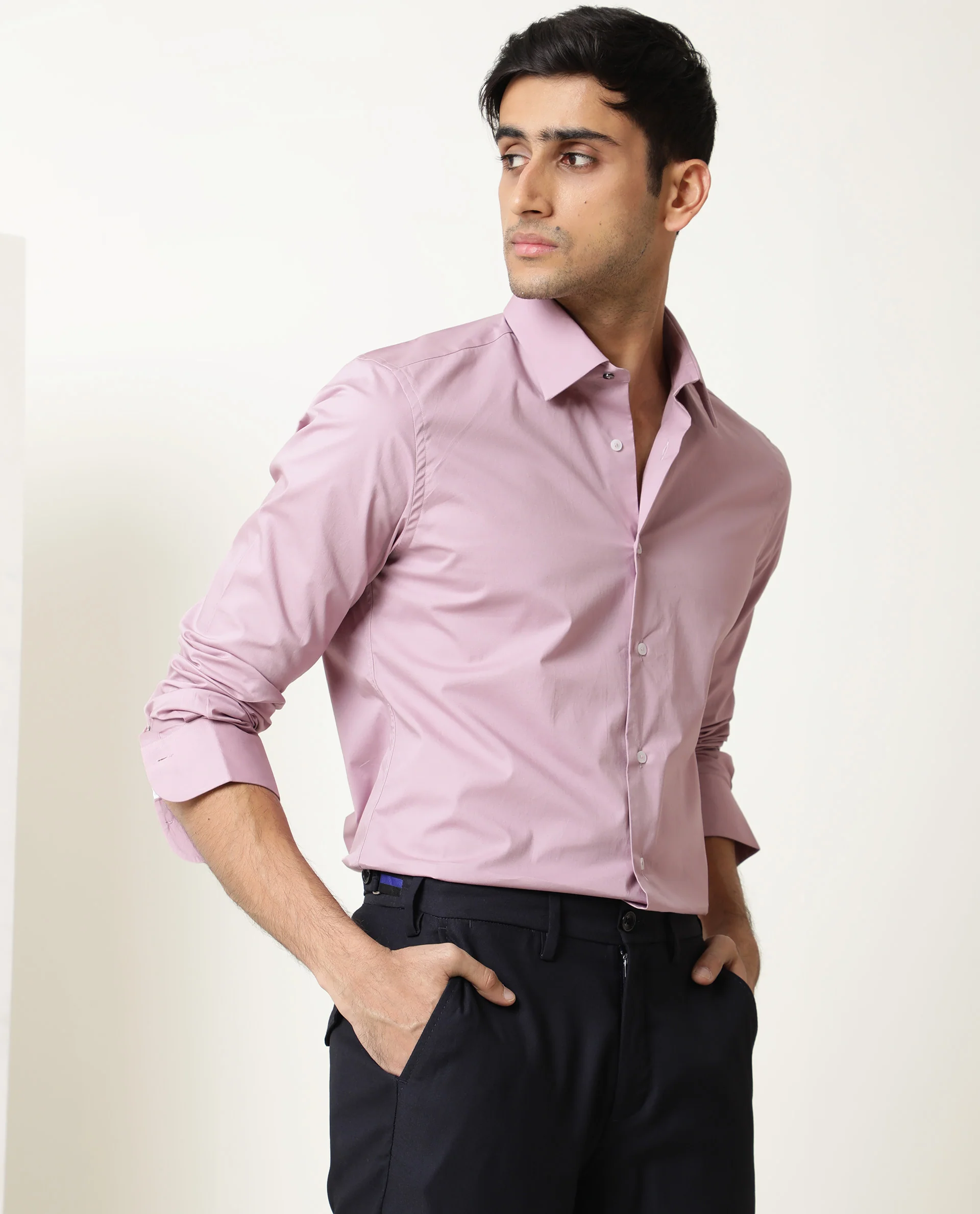 Rare Rabbit Men's Neutons Pink Cotton Plain Regular Fit Full Sleeve Collared Shirt - Image 7
