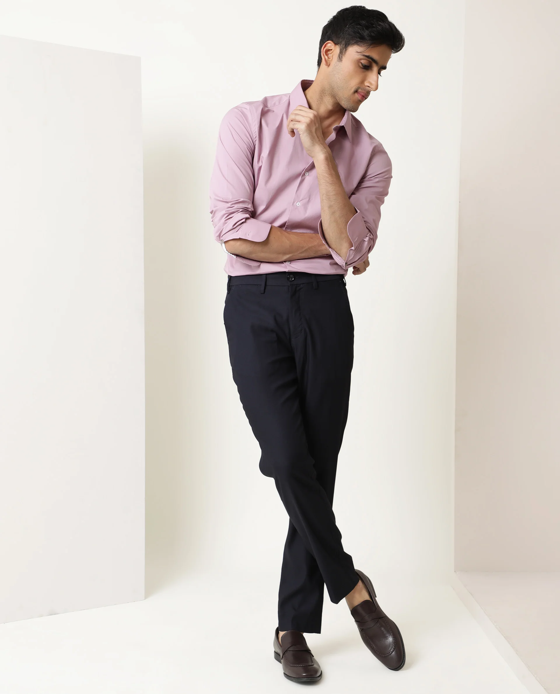 Rare Rabbit Men's Neutons Pink Cotton Plain Regular Fit Full Sleeve Collared Shirt - Image 9