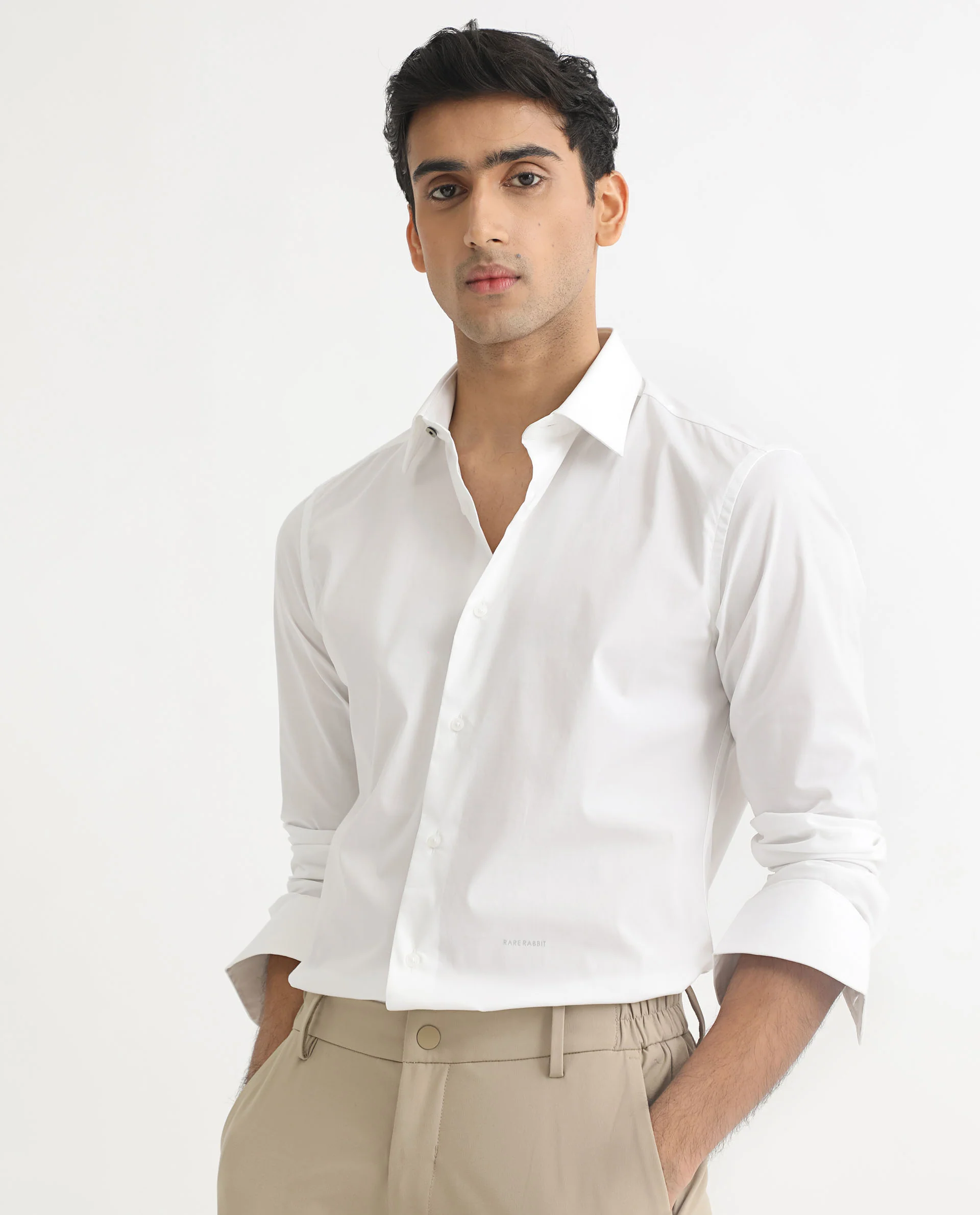Rare Rabbit Men's Neutons White Cotton Plain Regular Fit Full Sleeve Collared Shirt - Image 3