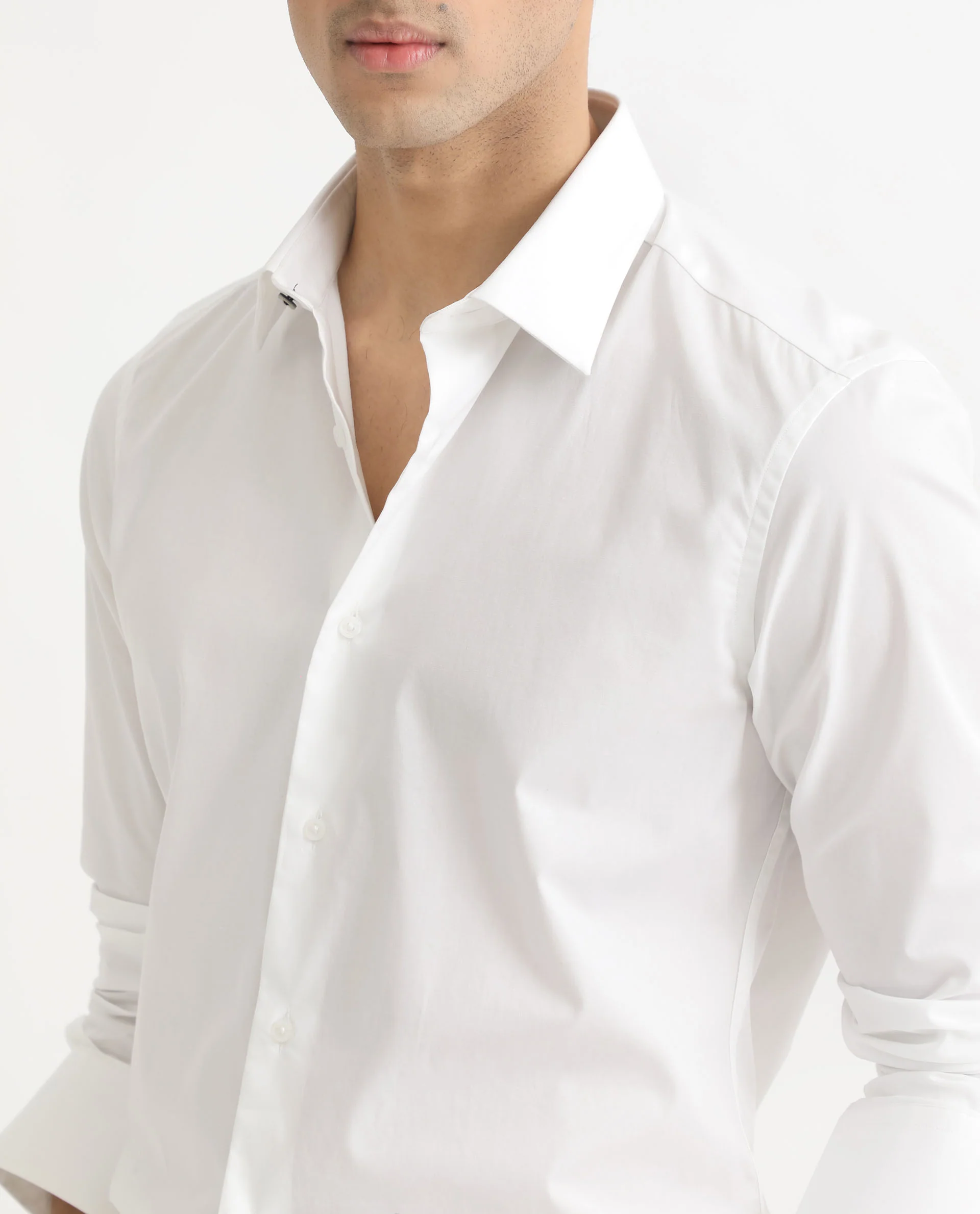 Rare Rabbit Men's Neutons White Cotton Plain Regular Fit Full Sleeve Collared Shirt - Image 5