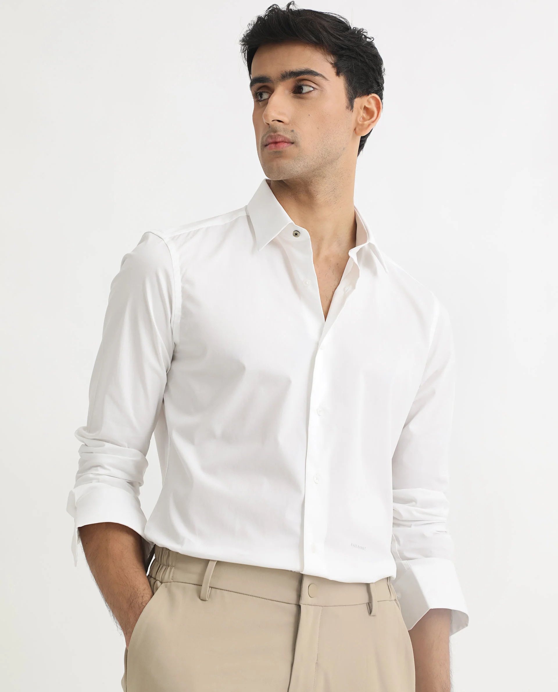 Rare Rabbit Men's Neutons White Cotton Plain Regular Fit Full Sleeve Collared Shirt - Image 6