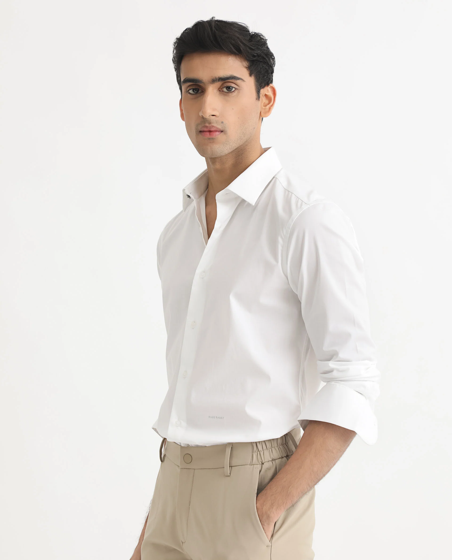 Rare Rabbit Men's Neutons White Cotton Plain Regular Fit Full Sleeve Collared Shirt - Image 7