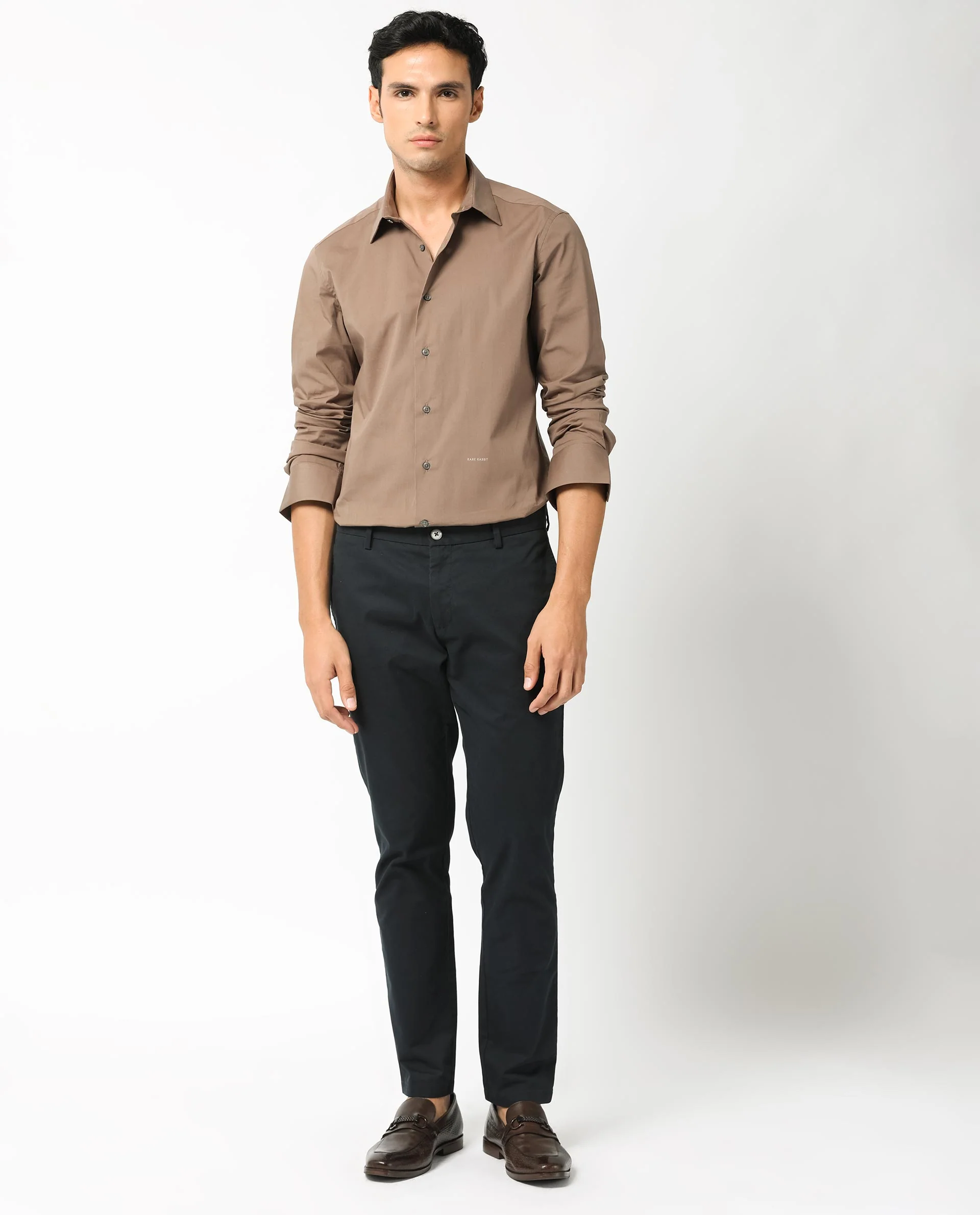 Rare Rabbit Men's Neutonss Brown Cotton Plain Regular Fit Full Sleeve Collared Shirt - Image 11