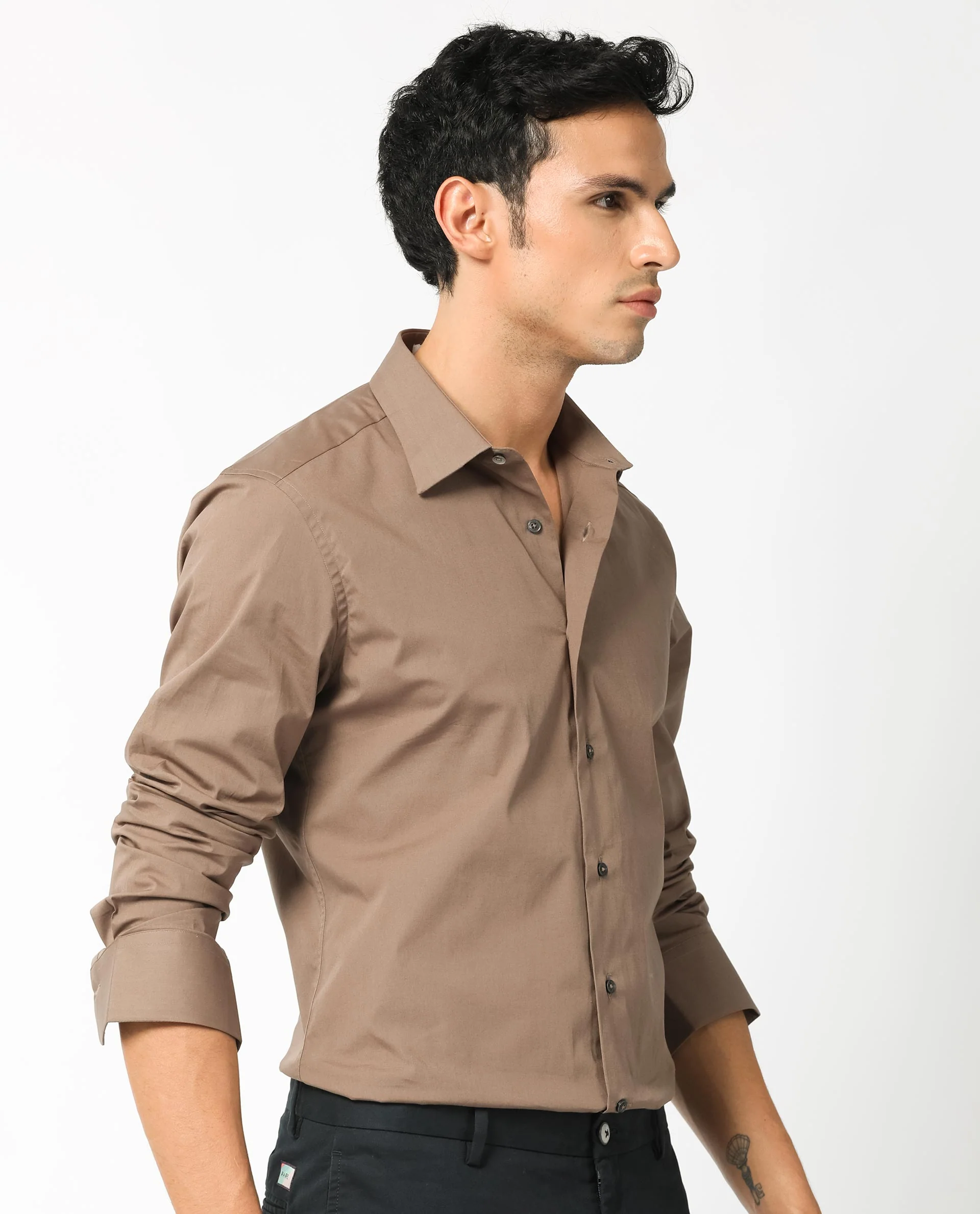 Rare Rabbit Men's Neutonss Brown Cotton Plain Regular Fit Full Sleeve Collared Shirt - Image 6